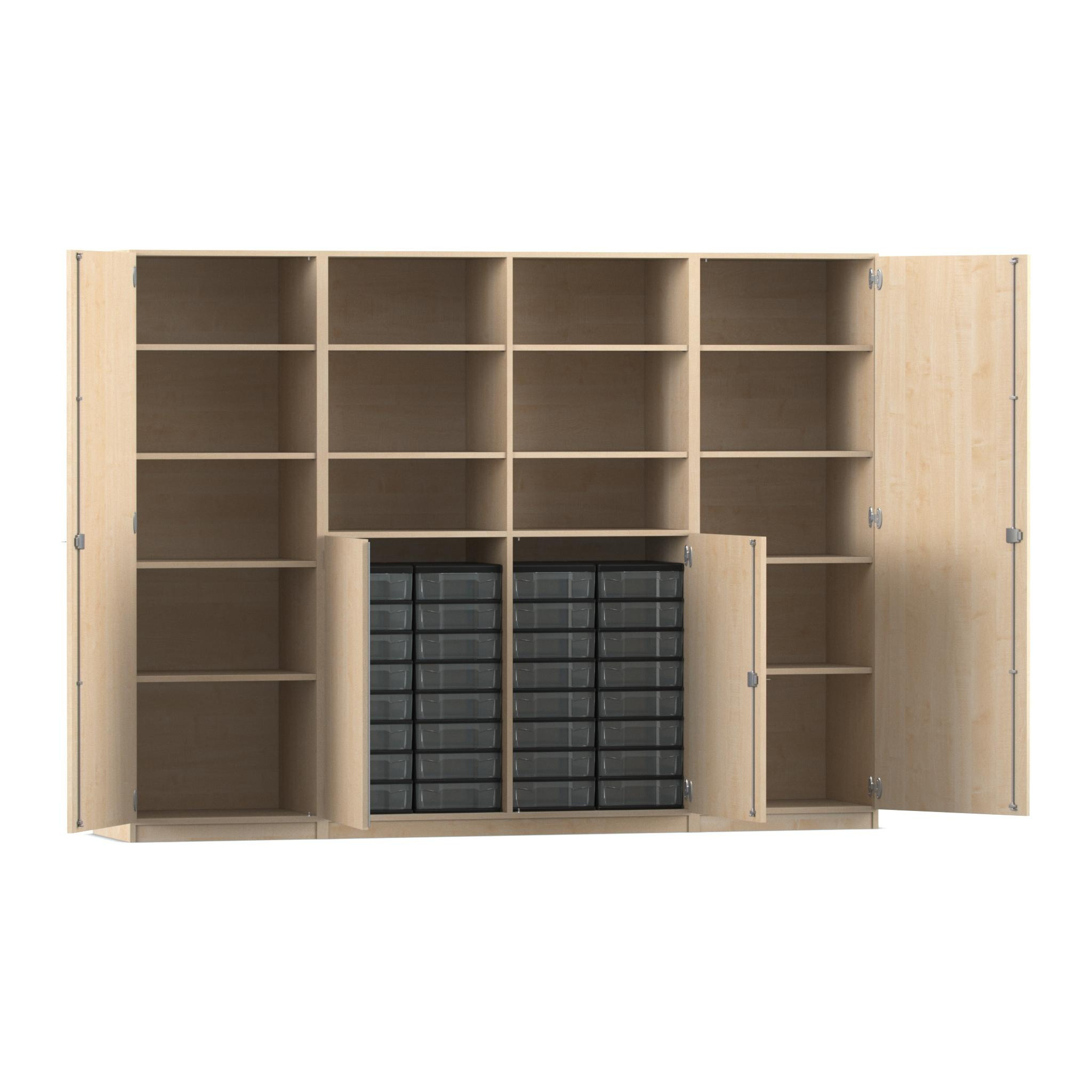 Flexeo Systemschrankwand Jupiter, Ahorn honig, 32 kleine Boxen transparent