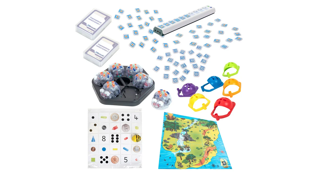 Blue-Bot Klassenset, 12 Blue-Bots mit Ladestation und Zubehör, Klasse 1-3