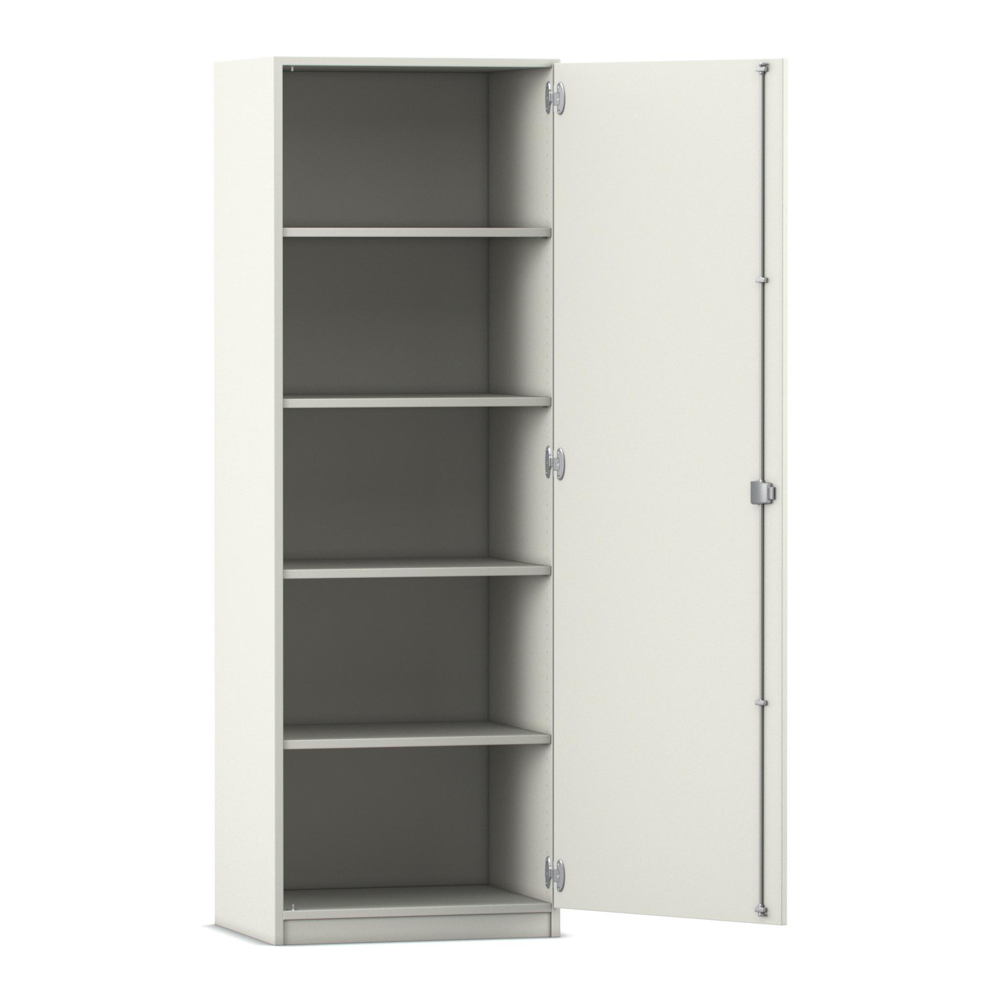 Flexeo Hochschrank weiß, 1 Tür, Bodengriff mit Schloss, 4 Fachböden 190 x 64,1 cm, Türanschlag rechts, Tiefe 50 cm