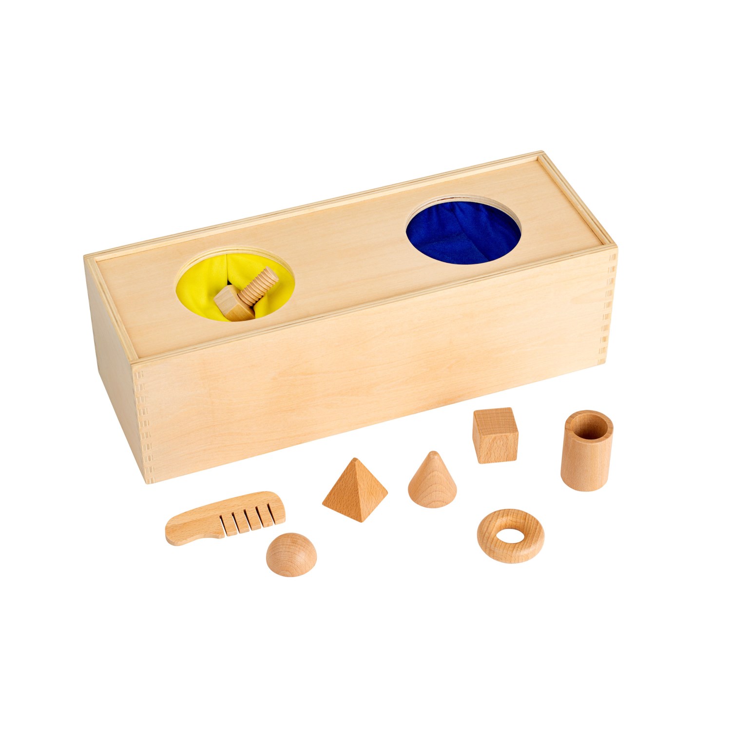 Mystery Box, Fühlkasten aus Holz mit Objekten