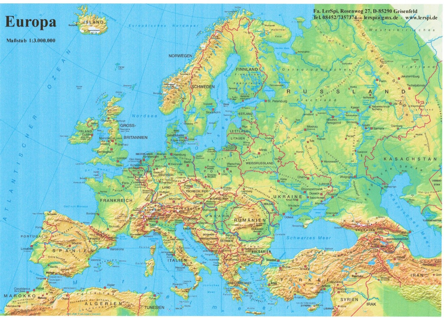 Lernteppich Europa physisch, 165 x 135 cm
