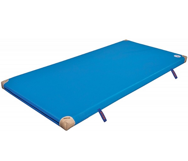 BENZ Sport Normturnmatte blau mit Lederecken und Griffen, 200 x 100 x 6 cm