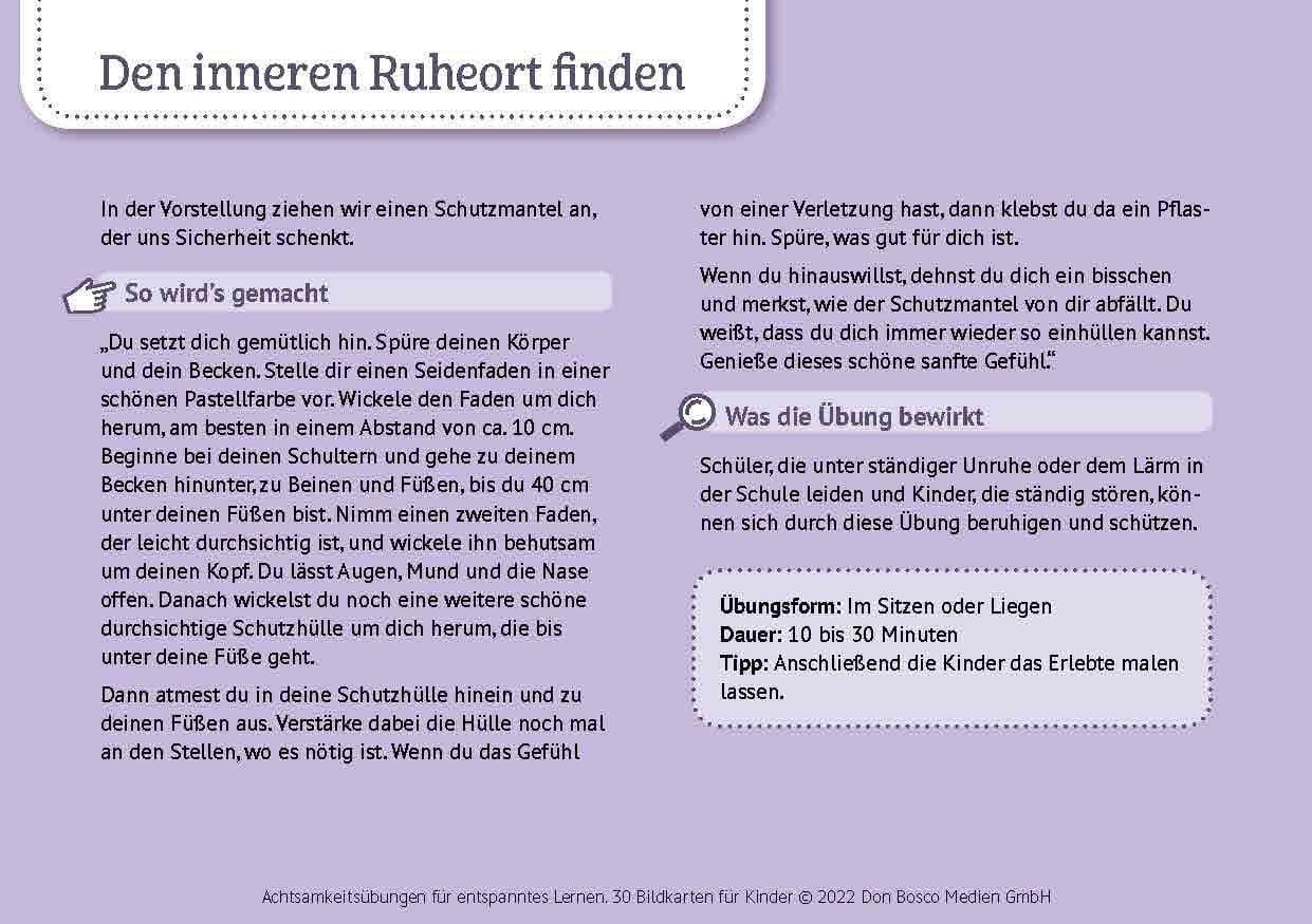 Achtsamkeitsübungen für entspanntes Lernen. 30 Bildkarten für Kinder, 6-12 Jahre