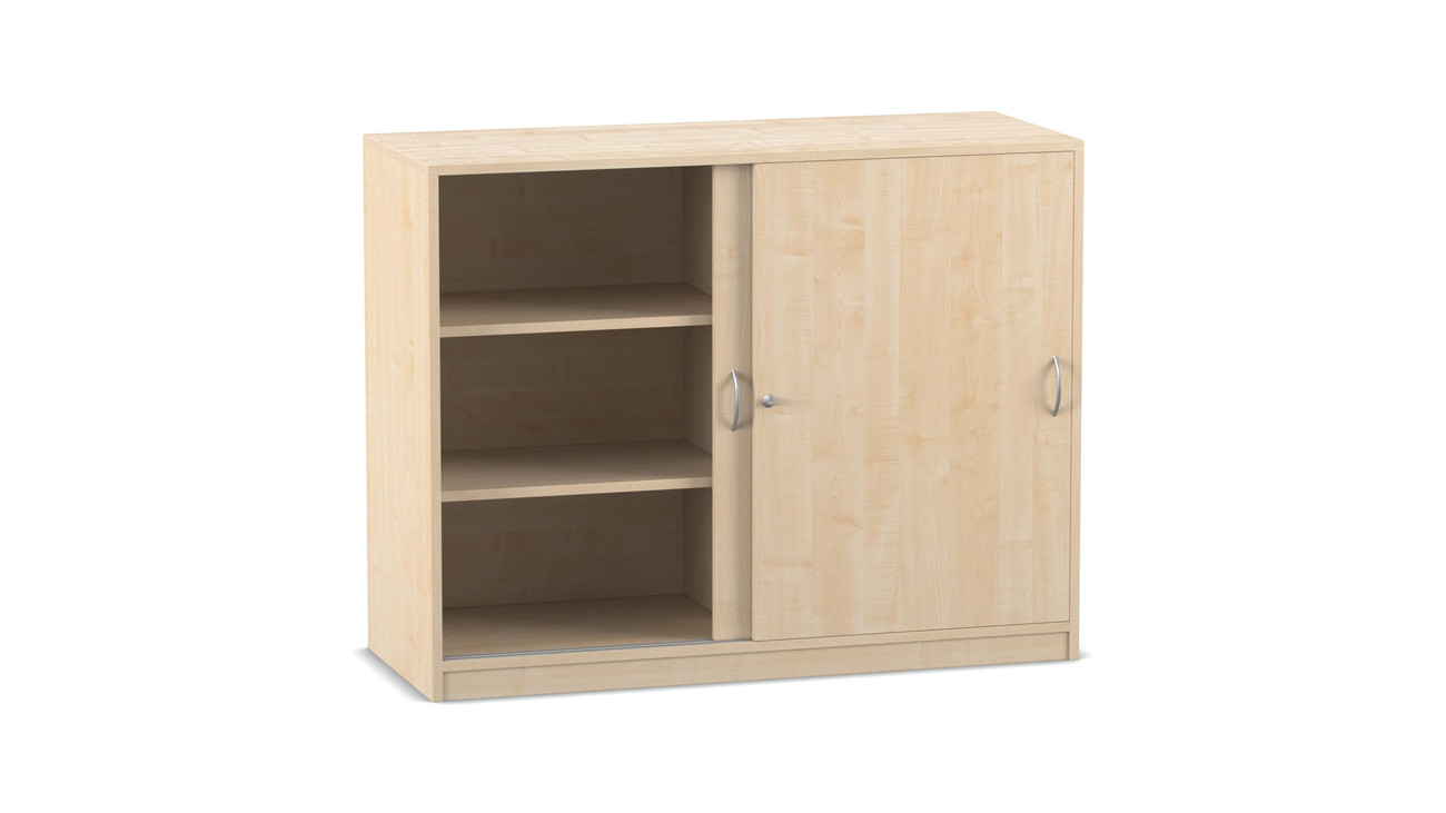 Flexeo® Schiebetürenschrank, Ahorn honig, 6 Fächer, Mittelwand, HxBxT 99,1 x 126,4 x 48 cm