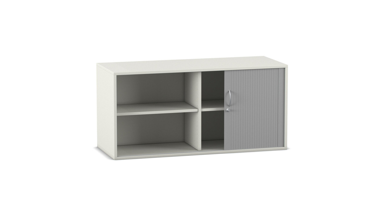 Flexeo Rollladen-Aufsatzschrank weiß, 4 Fächer, HxBxT: 60,6 x 126,4 x 58 cm