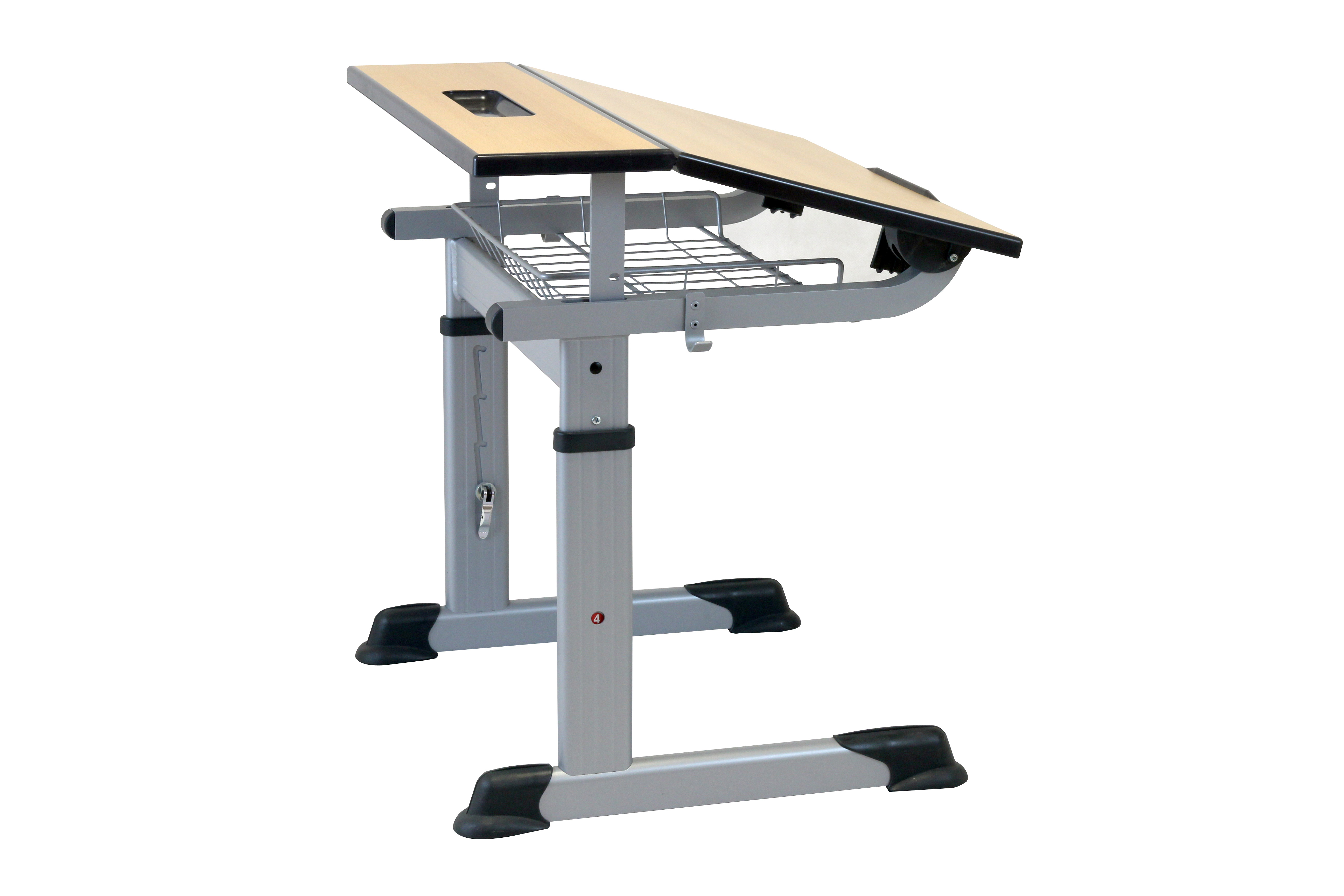 Aluflex Einer-Schülertisch, höhenverstellbar 58-70 cm, Stahlfarbe weißaluminium, mit Drahtkorbablage, Filzgleiter, 6-12 Jahre