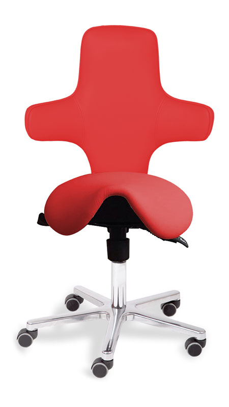 Sanus Bürostuhl Variowip Sattel, Sitzhöhe 37-44 cm, Leder, rot, mit Rollstopp