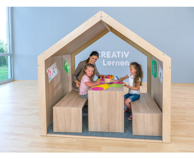 Educasa Spielhaus XXL natur mit Tretford-Teppich, 1-7 Jahre