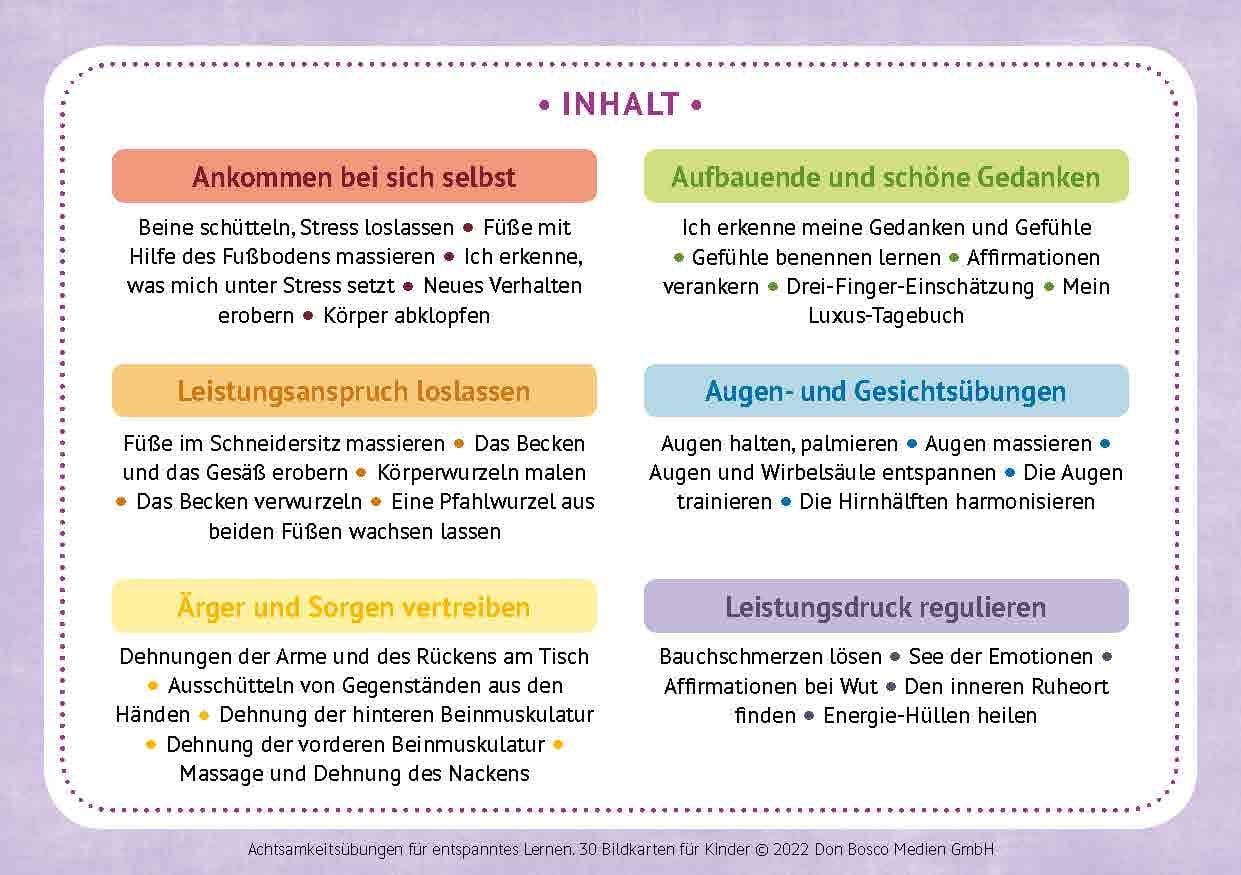 Achtsamkeitsübungen für entspanntes Lernen. 30 Bildkarten für Kinder, 6-12 Jahre