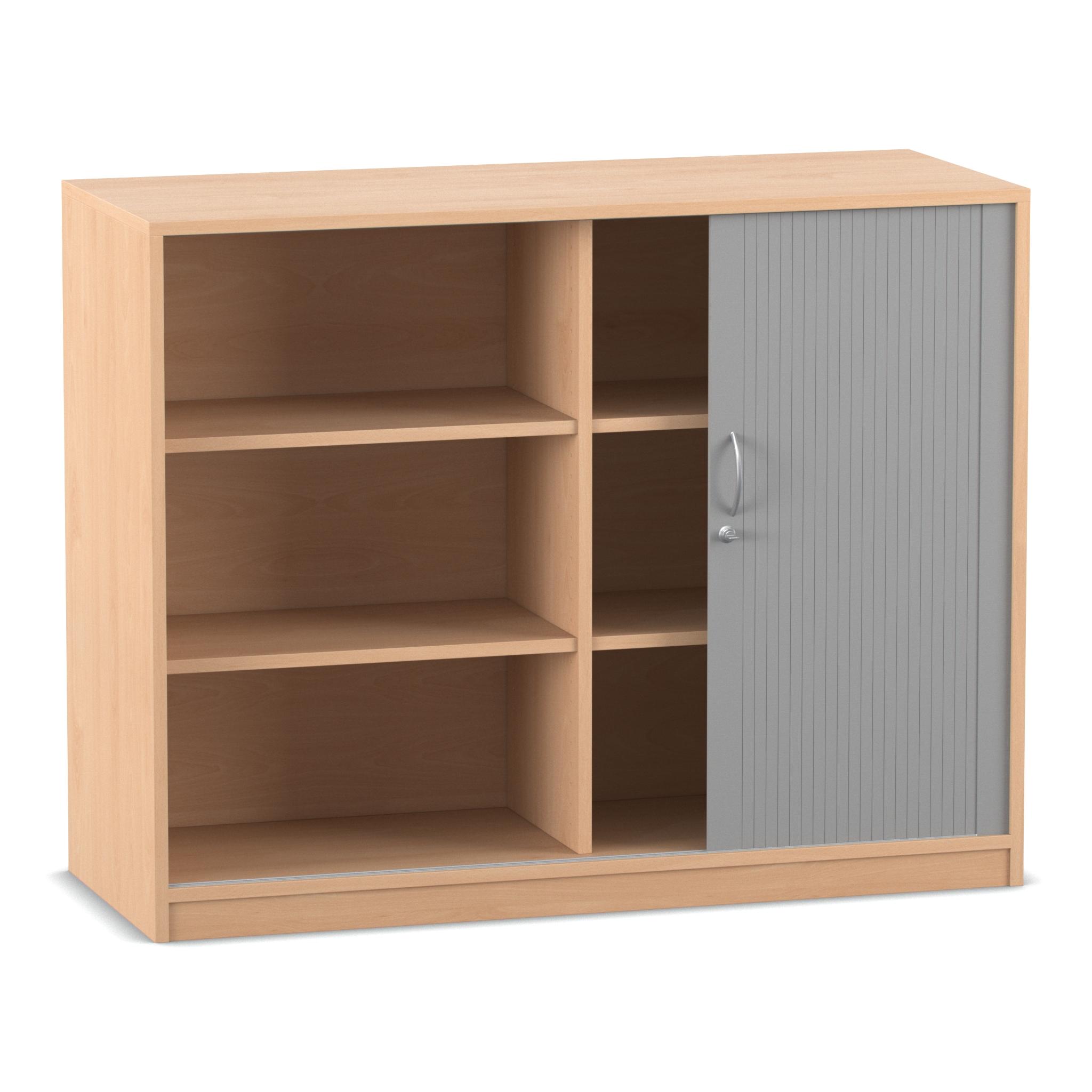 Flexeo® Rollladenschrank, Buche hell, 4 Fachböden, Mittelwand 99,1 x 126,4 x 48 cm