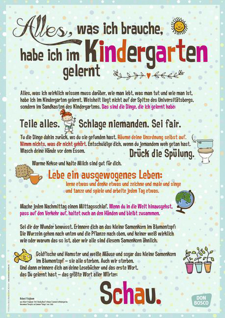 Alles, was ich brauche, habe ich im Kindergarten gelernt, Plakat DIN A1
