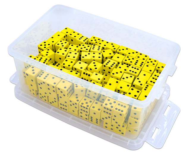Flüsterwürfel, gelb, 19 mm, mit Augen, 200 Stück in Box