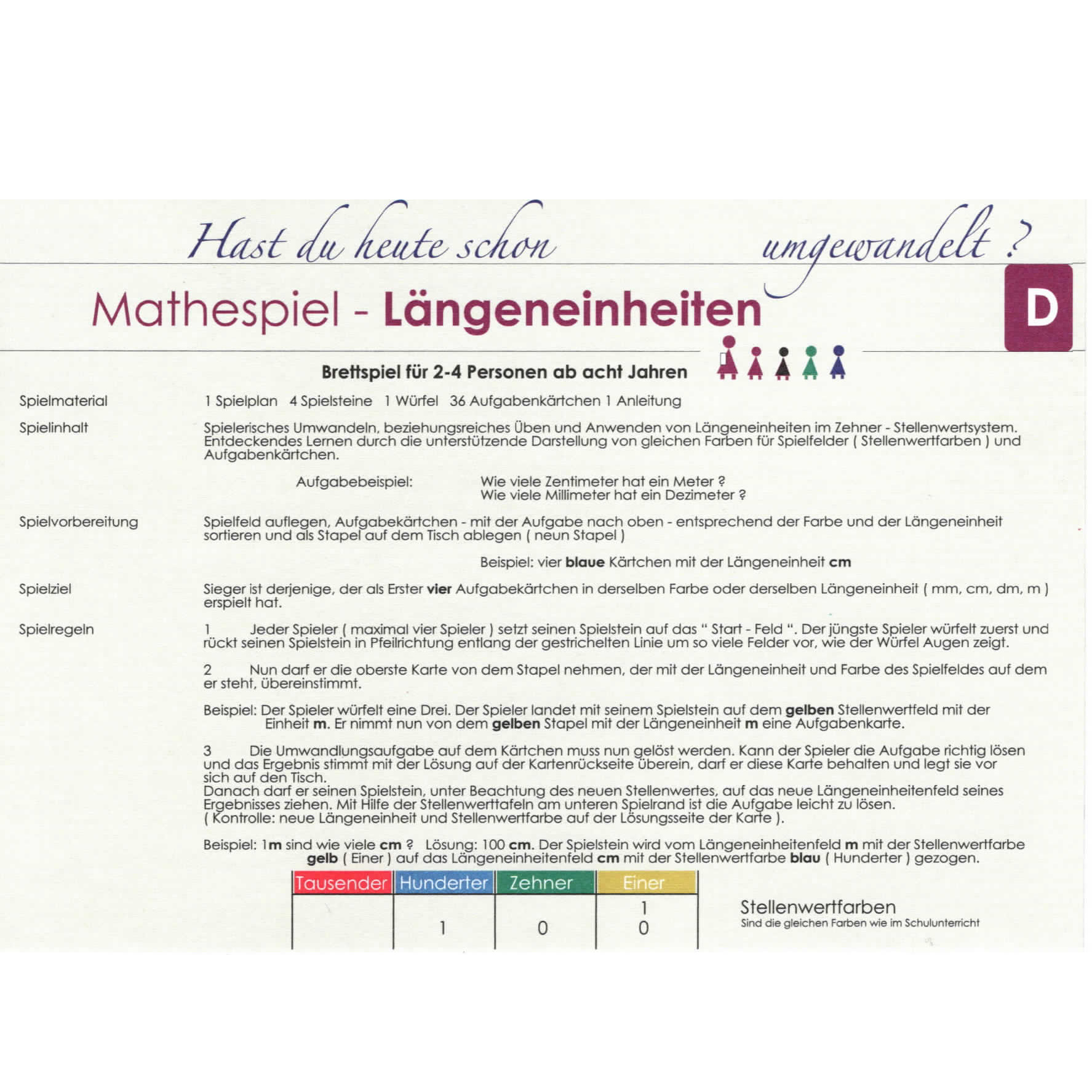 Mathespiel Längeneinheiten, ab 8 Jahre