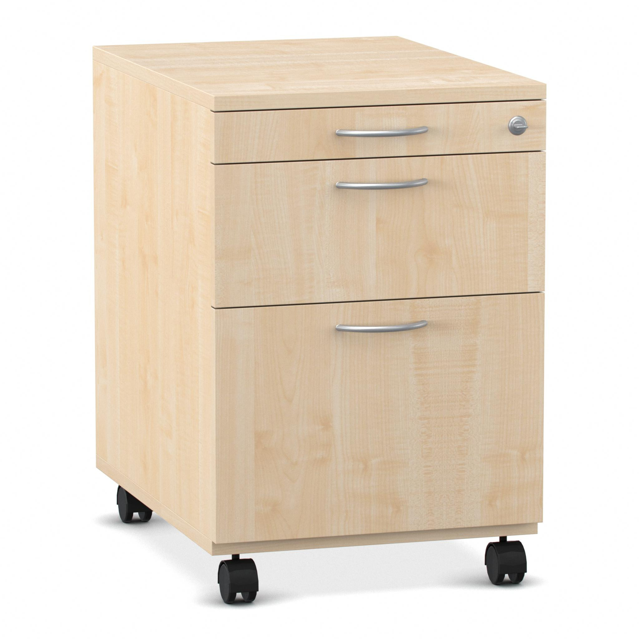 Flexeo® Schreibtisch-Container mit 3 Schubladen, Ahorn honig, HxBxT: 64,7 x 43,4 x 60,2 cm, Rollen, Bogengriff mit Schloss