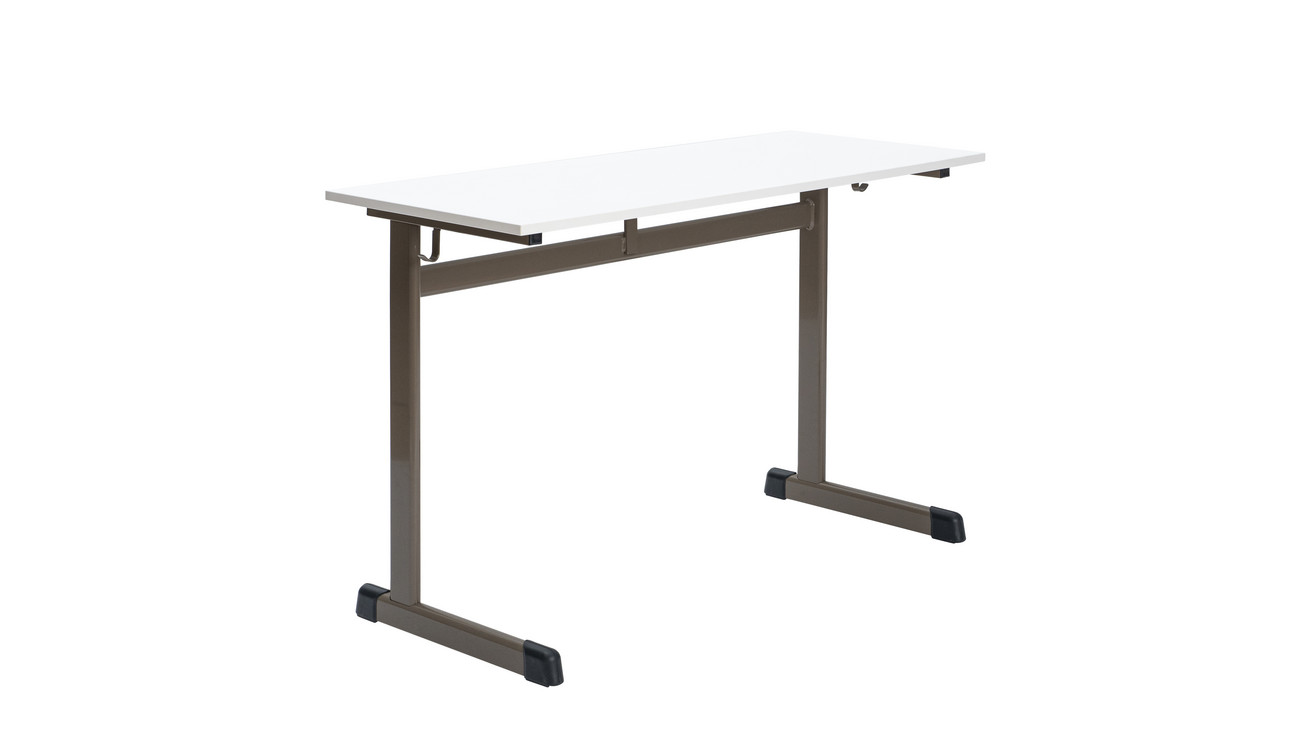 Zweier-Schülertisch, L-Fuß, Höhe 76 cm, Gestell/Tischplatte lichtgrau, 130x55 cm, ABS-Kante