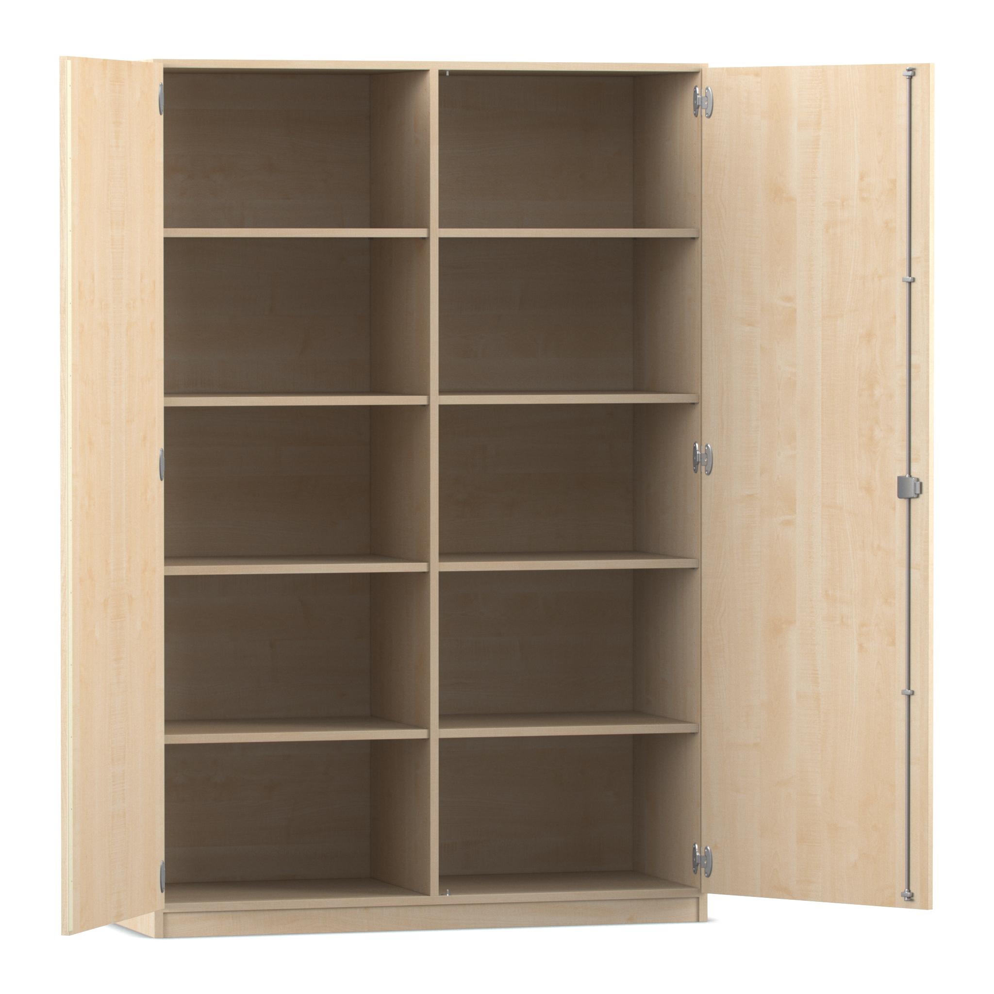 Flexeo® Schrank, Ahorn honig, 10 Fächer, Mittelwand, 2 Türen, Bogengriff mit Schloss, Breite 126,4 cm, Tiefe 60cm