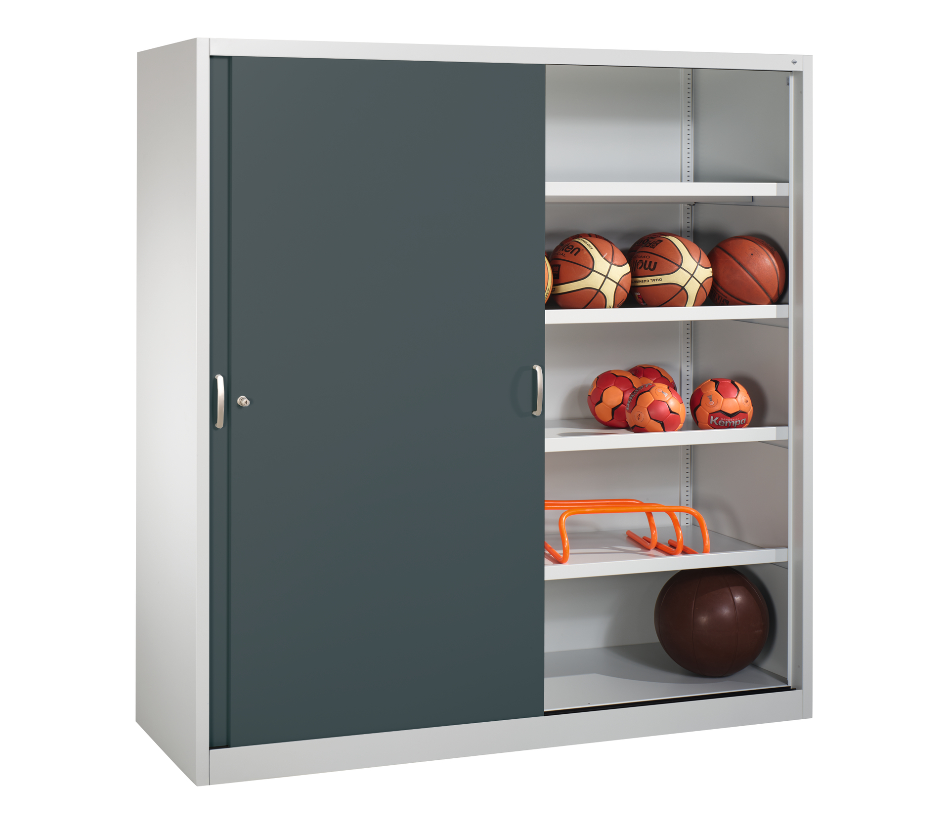 C+P Sportgeräteschrank, 1950x1900x600mm, Korpus RAL 7035 Lichtgrau, Front RAL 7016 Anthrazitgrau