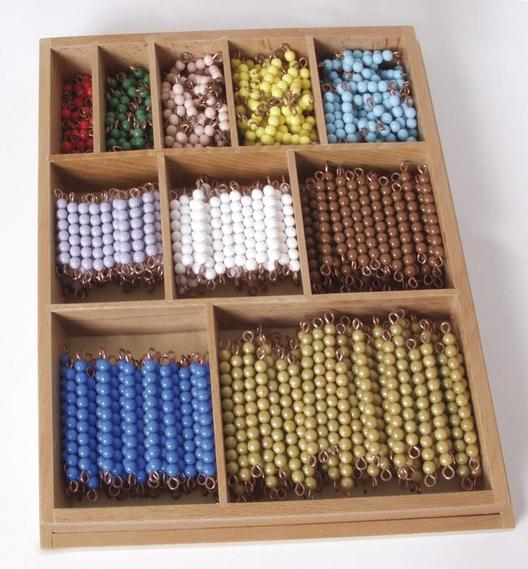 Kasten mit Perlenstäbchen zur Multiplikation, je 60 von 1-9, 110x10er