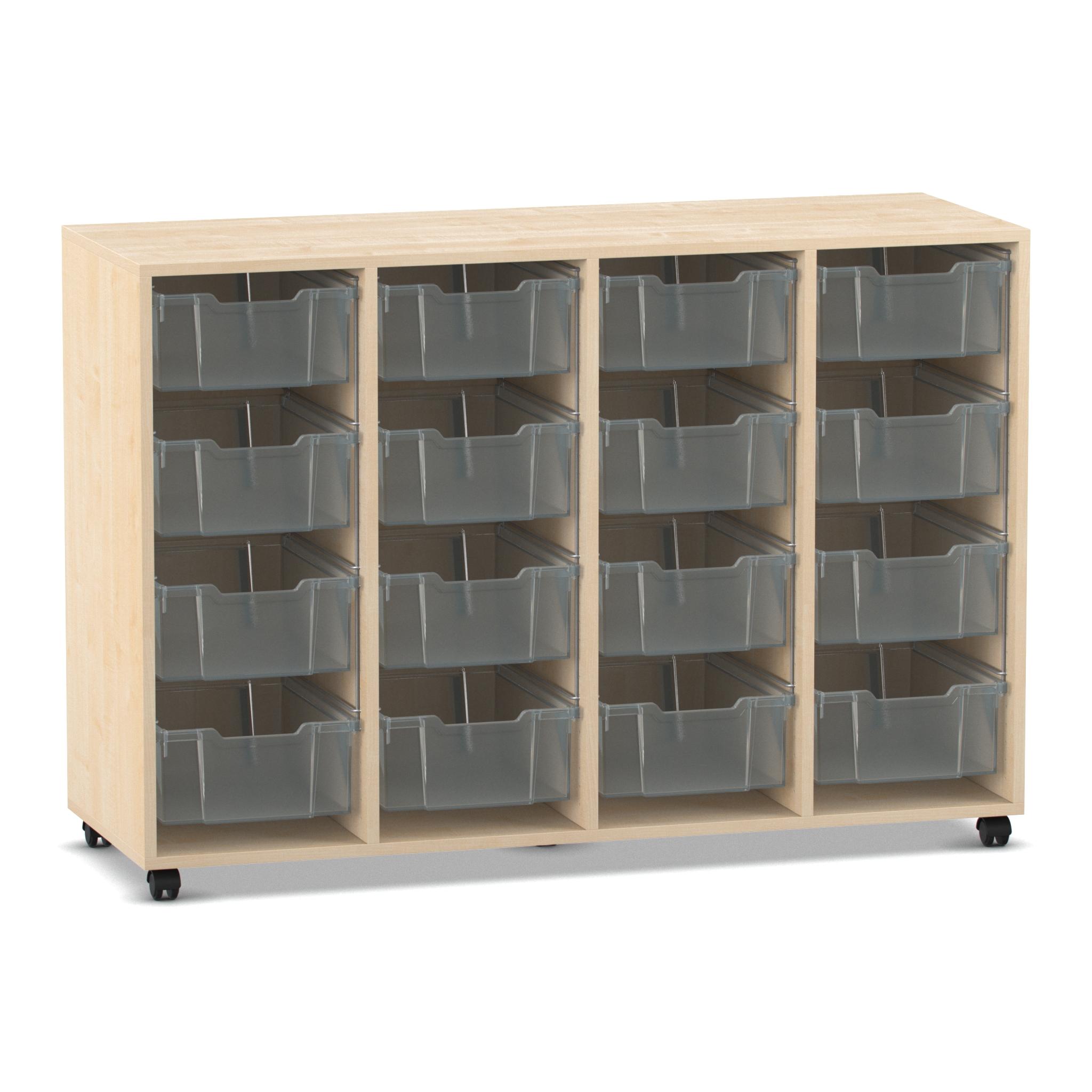 Flexeo® Regal PRO, Buche hell, HxBxT: 99,1 x 143,9 x 48 cm, 4 Reihen und 16 großen Boxen transparent, Stellfüße