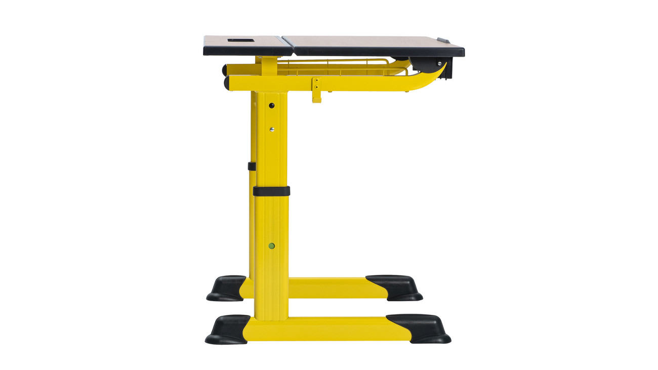 Aluflex Einer-Schülertisch, höhenverstellbar 58-70 cm, mit Drahtkorbablage zinkgelb, Filzgleiter, 6-12 Jahre