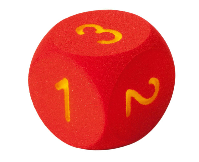 Schaumstoffziffernwürfel rot, Ziffern 1-6, Kantenlänge 16 cm