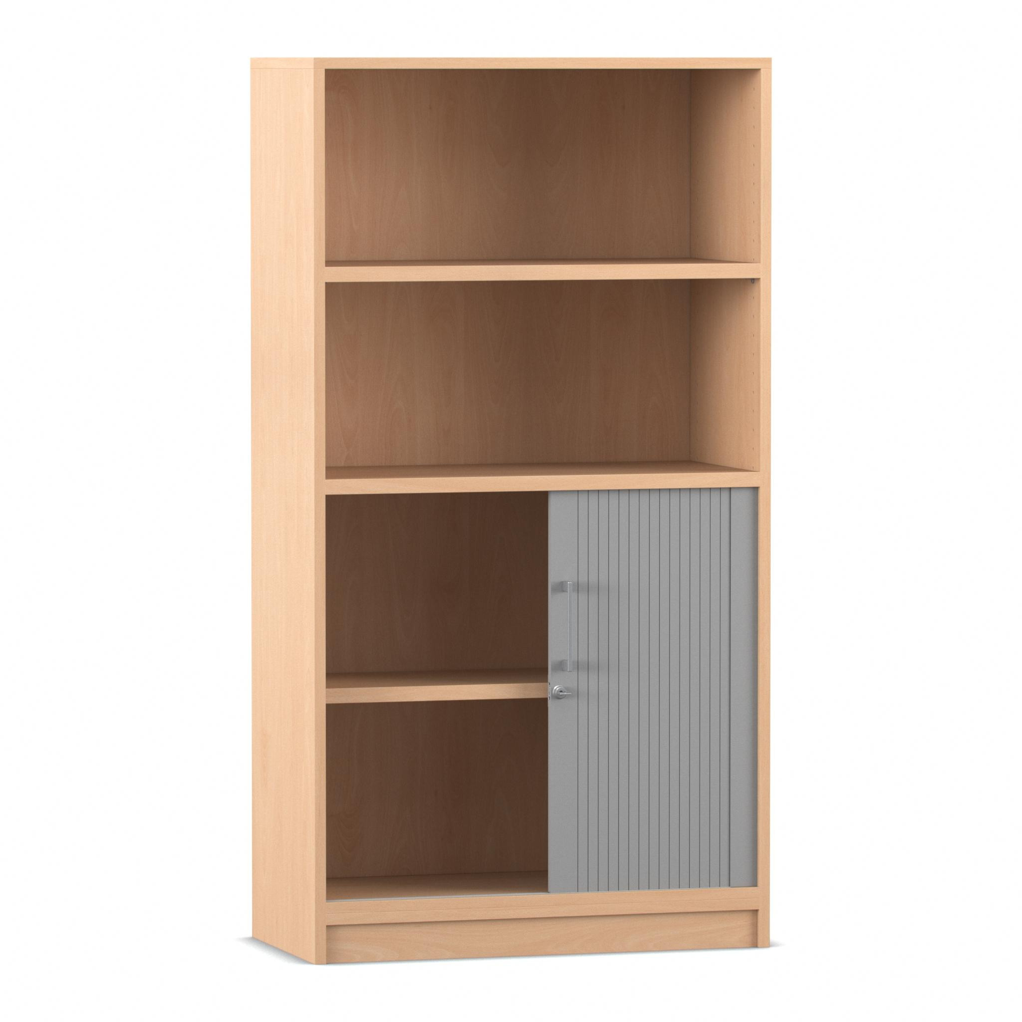 Flexeo Rollladenschrank mit Sockel, Buche hell, HxBxT: 150,5x80x40 cm, Bügelgriff eckig mit Schloss