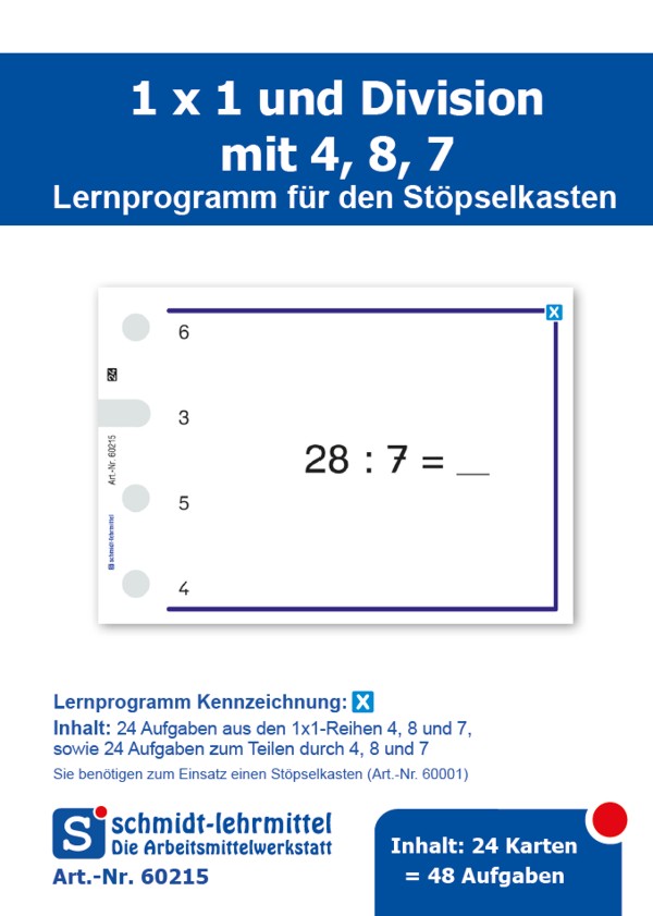 Stöpselkarten '1 x 1 und Division mit 4, 8, 7'