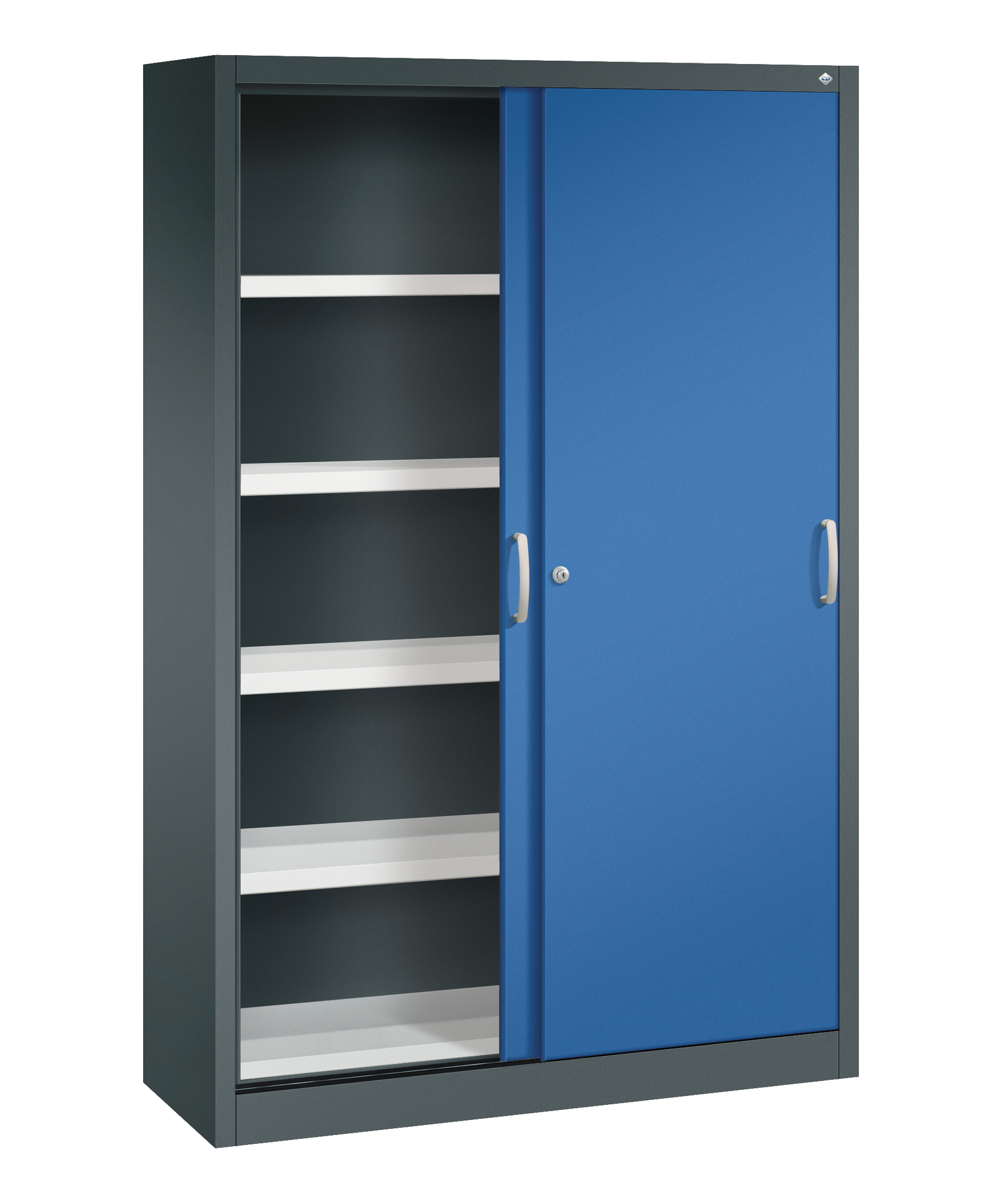 C+P Sportgeräteschrank, 1950x1200x400mm Korpus RAL 7016 Anthrazitgrau, Front RAL 5010 Enzianblau