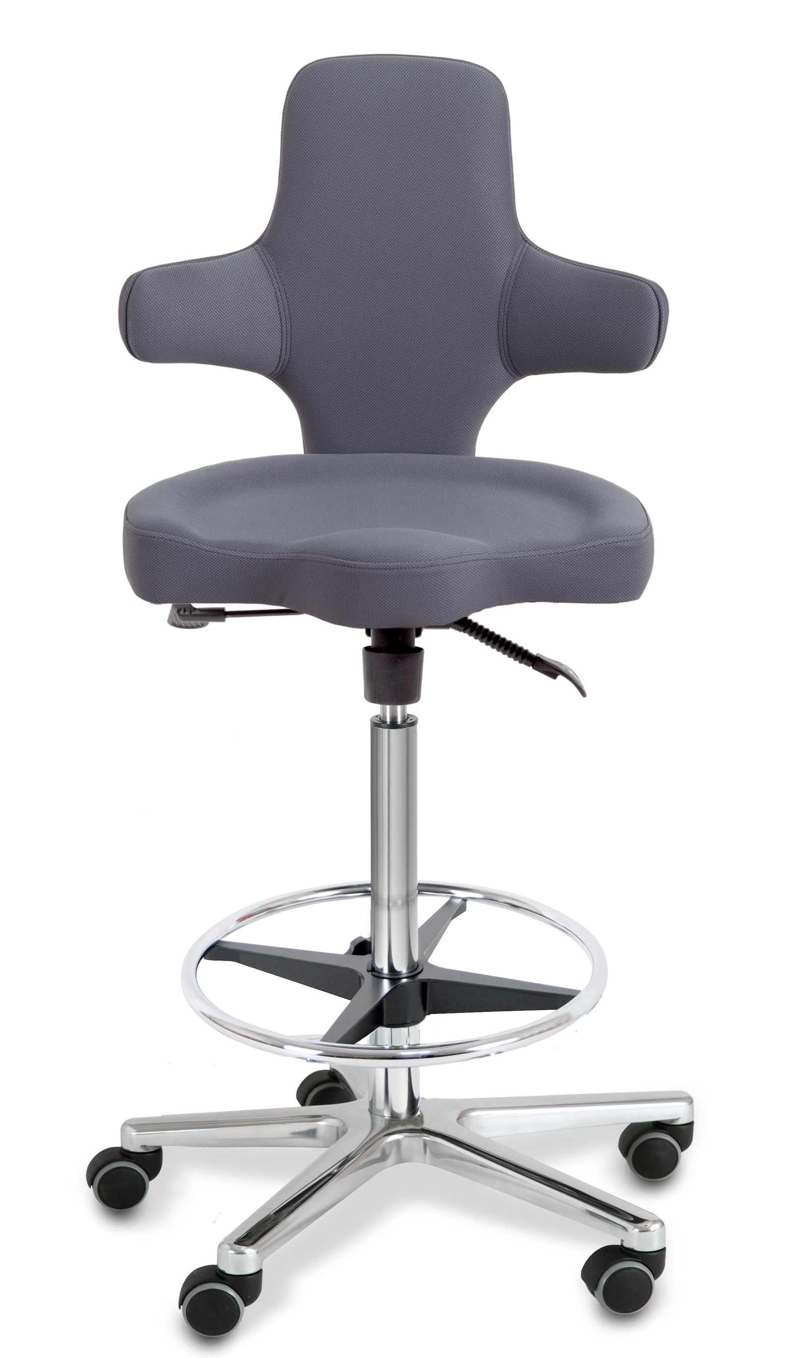 Sanus Bürostuhl Variowip Hochstuhl, Stoff, 58-85 cm, grau, Fußring, Bürorollen