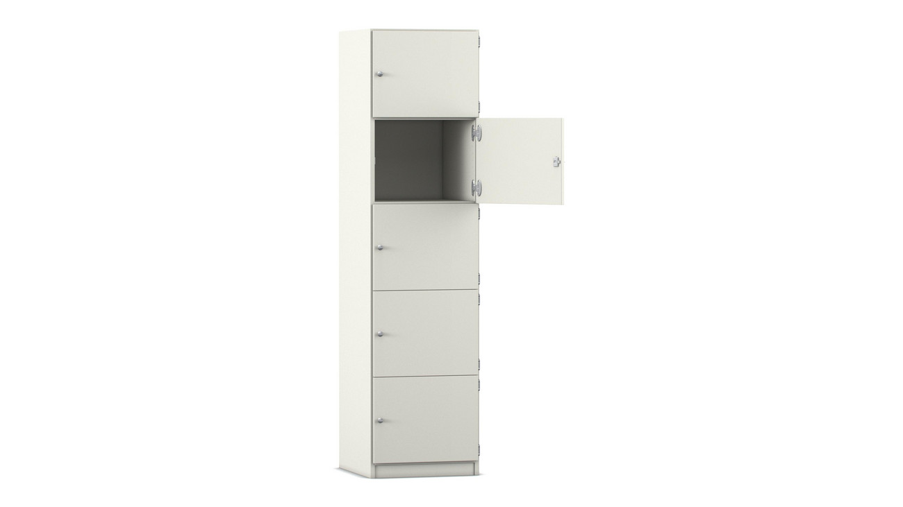 Flexeo Schließfachschrank weiß, 5 geschlossene Fächer, HxBxT 190 x 48,1 x 60 cm, Türanschlag rechts