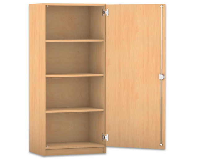 Flexeo mittelhoher Schrank, 4 Fächer, Türanschlag rechts, Bogengriff mit Schloss, HxBxT: 143,9 x 64,1 x 40 cm