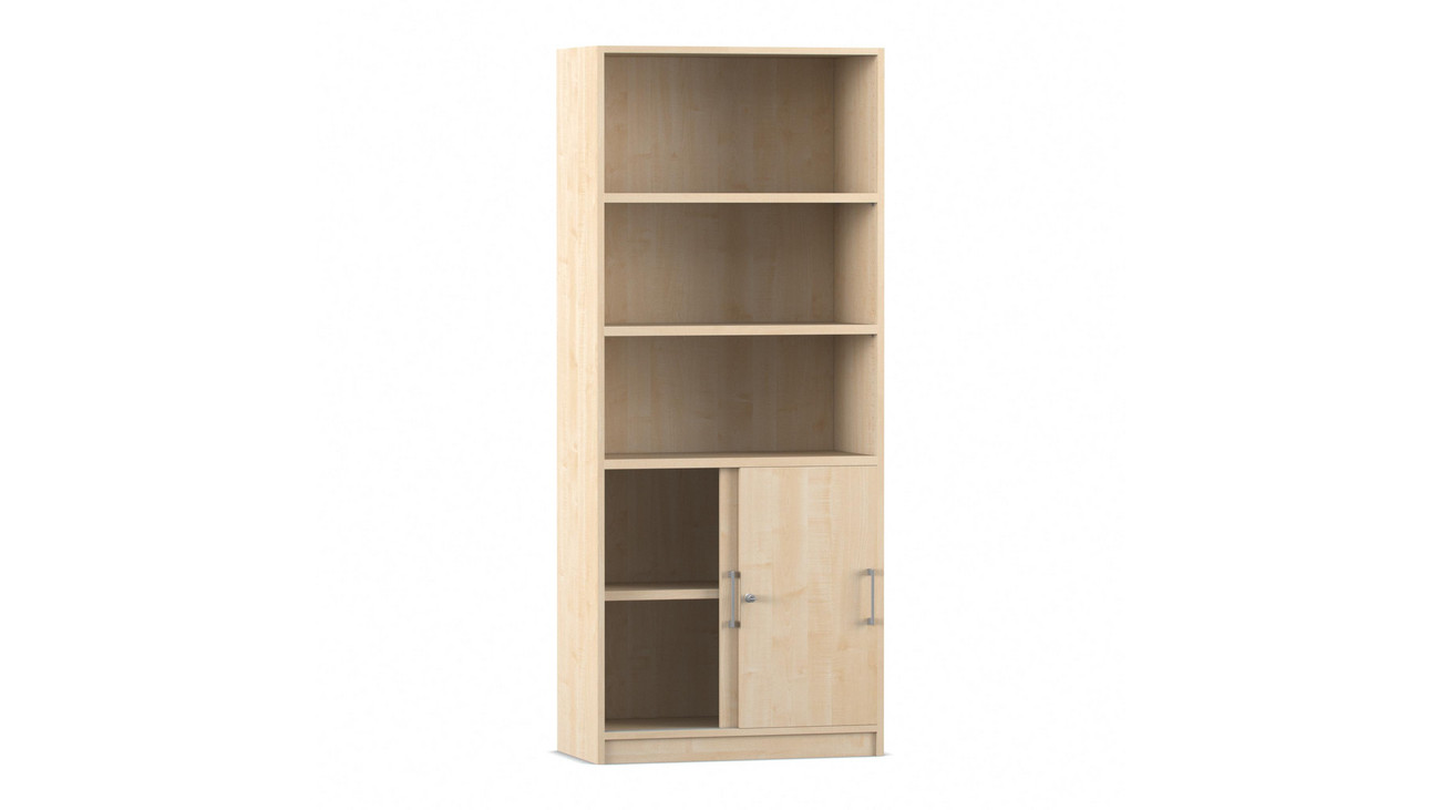 Flexeo Schiebetürenschrank mit Sockel, Ahorn honig, HxBxT 190x80x40 cm, Bügelgriff mit Schloss