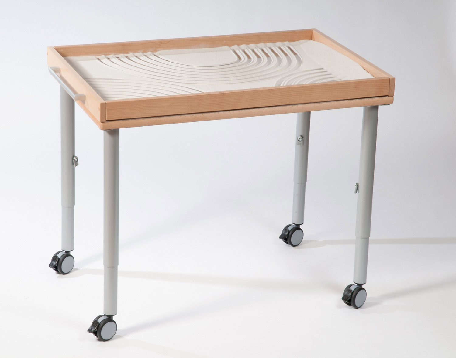 Tisch für Sandexperimentierwanne für den Kindergarten, 100 x 65 cm, höhenverstellbar 59-76 cm