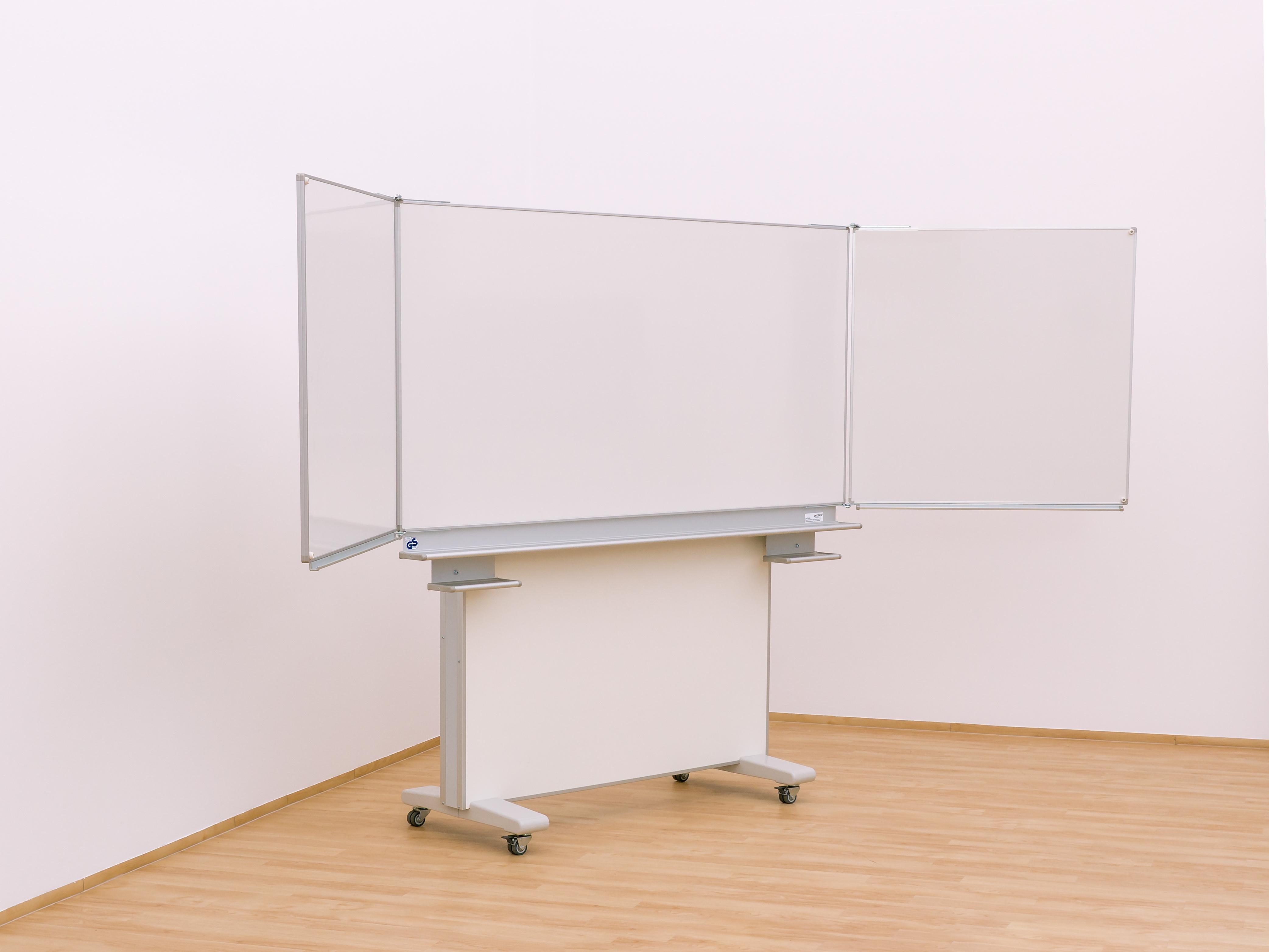 Gestell-Klappschiebetafel, fahrbar und GS-geprüft, weiß, 150x100cm