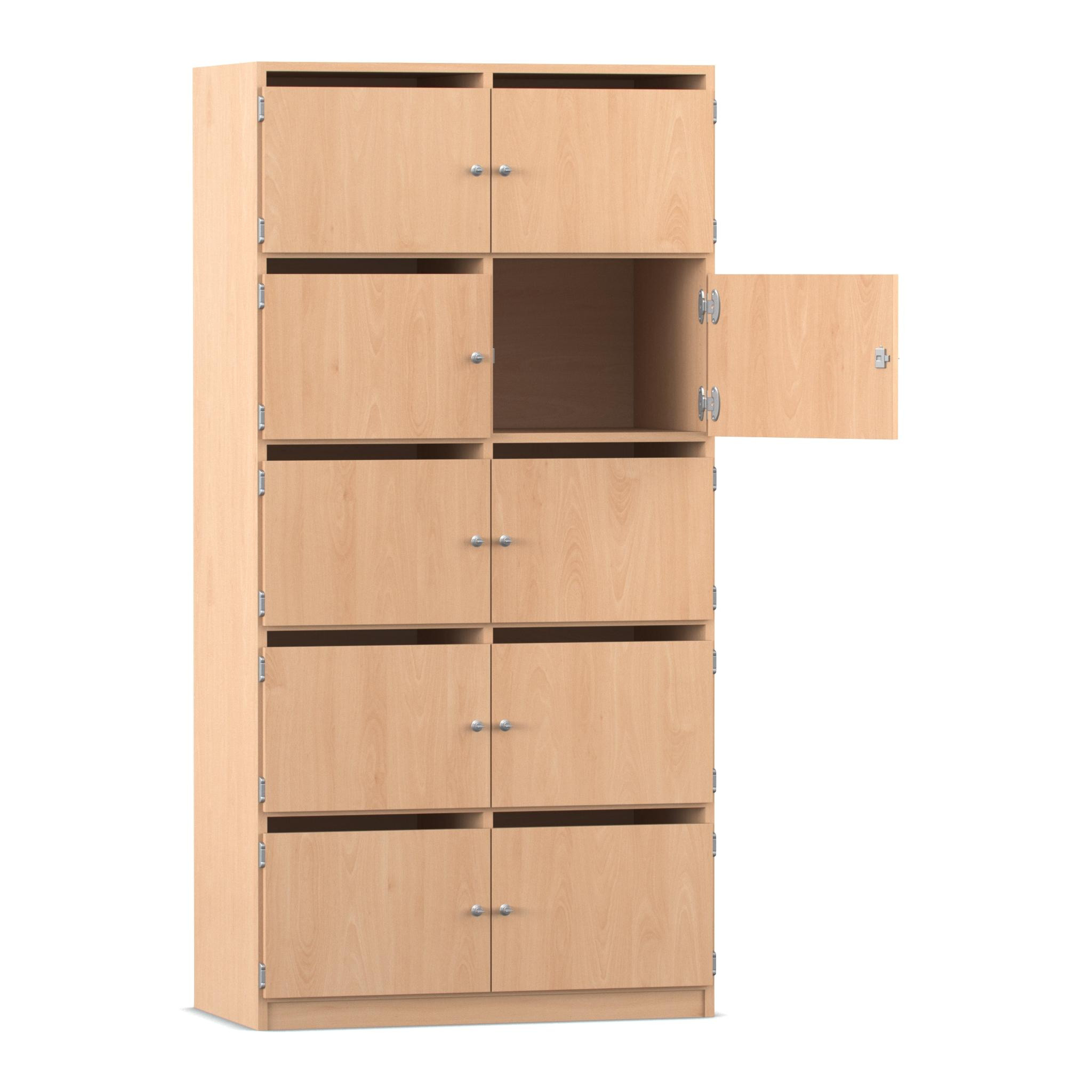 Flexeo® Schließfachschrank Buche hell, 10 Fächer mit Briefschlitz, HxBxT: 190x94,4x40 cm