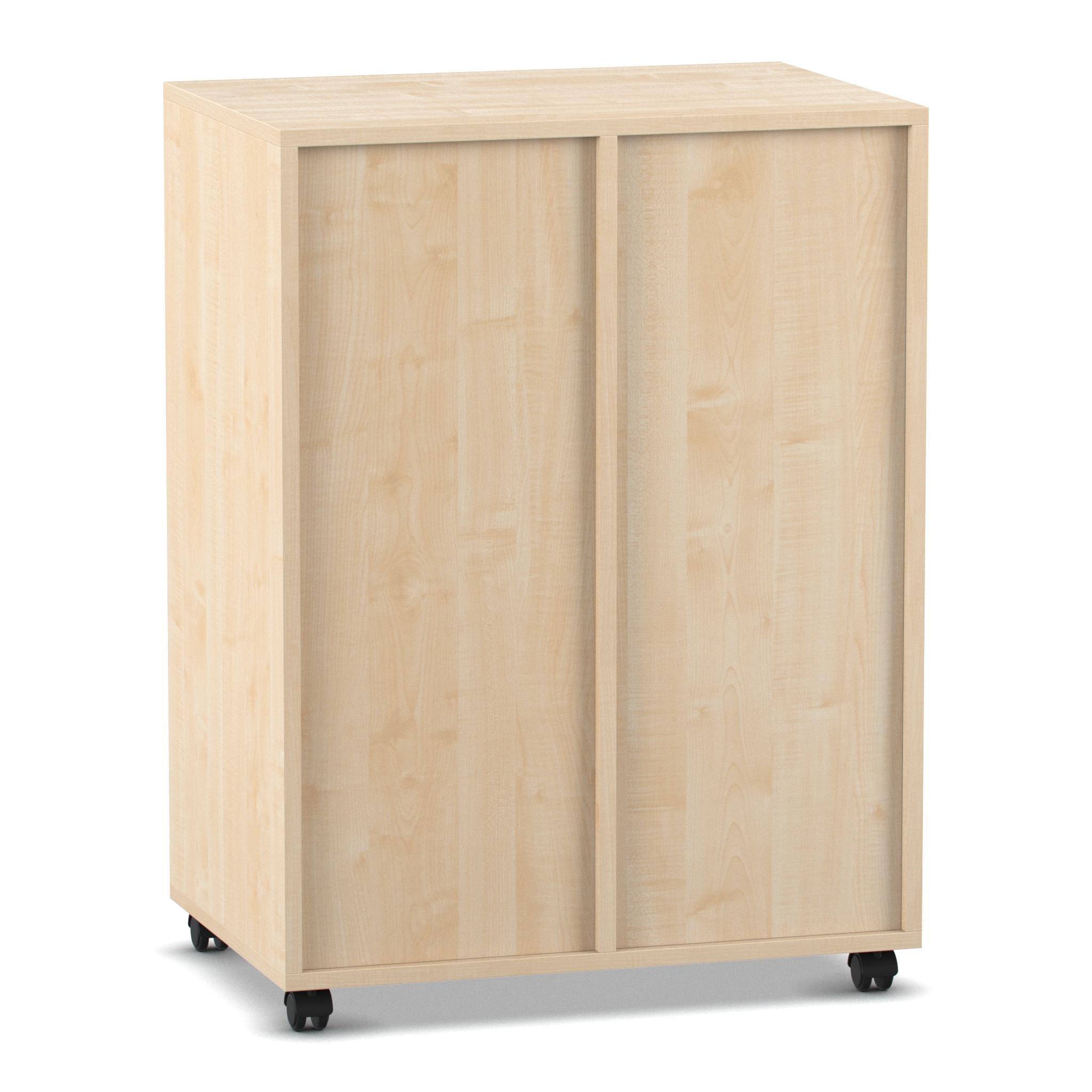 Flexeo Regal PRO mit 2 Reihen, 2 Fächern und 8 kleinen Boxen Hellgrün, Dekor Ahorn-Honig, mit Rollen