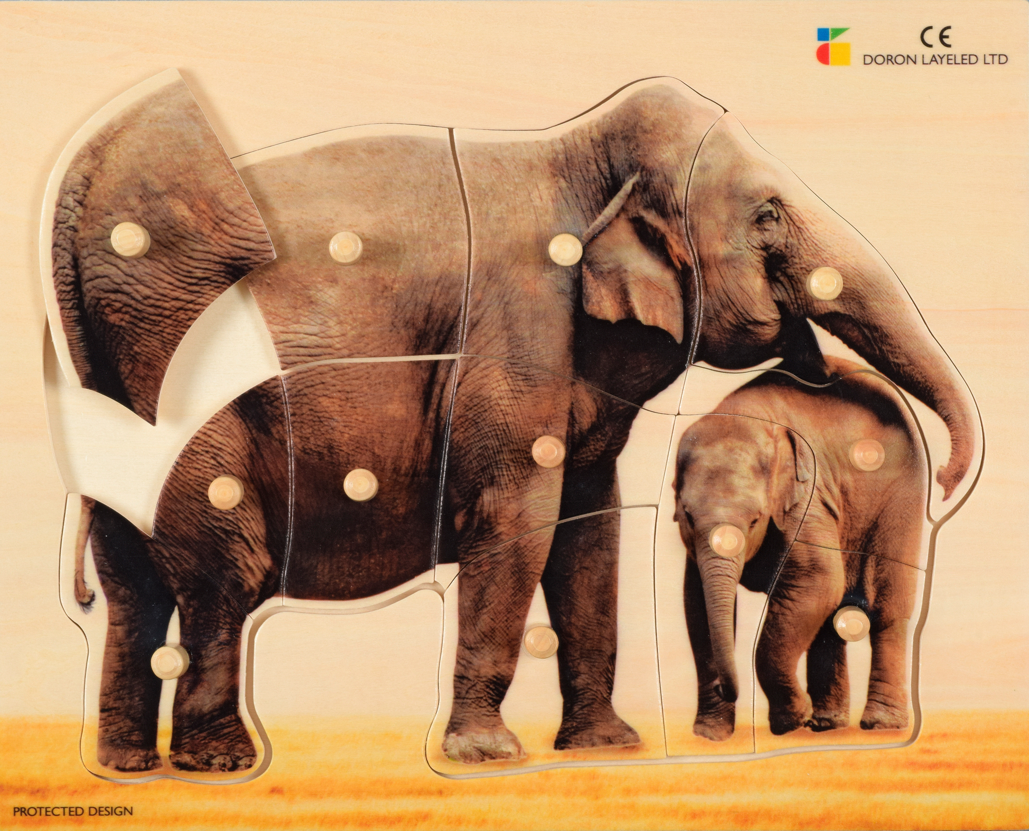 Holz-Puzzle realistisch Elefant, Mutter mit Jungtier, ab 2 Jahre