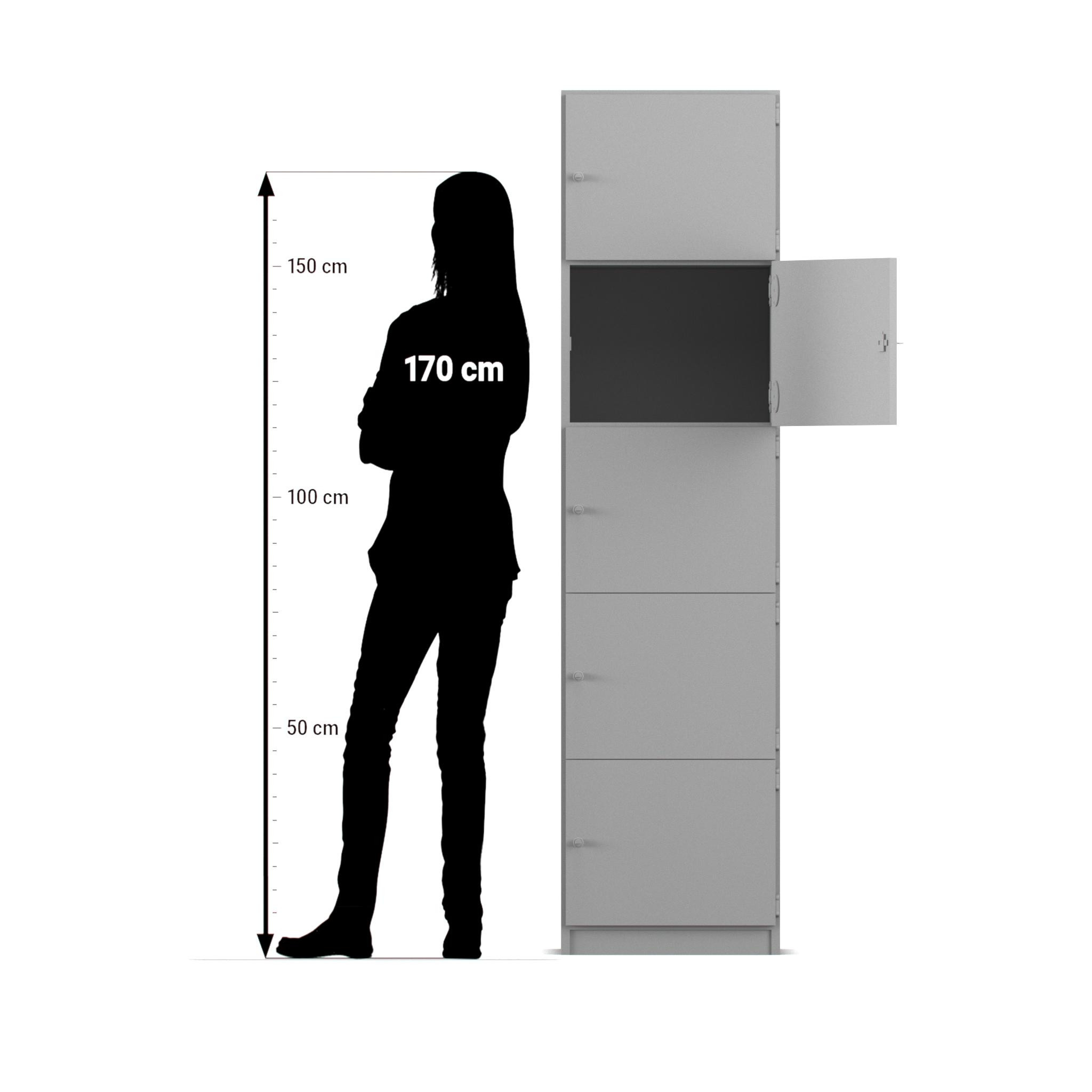 Flexeo Schließfachschrank 5 geschlossene Fächer, Buche hell, Türanschlag links, HxBxT 190 x 48,1 x 40 cm