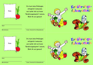 Gesunde Ernährung - Klassensatz Führerscheine, 1.-2. Klasse