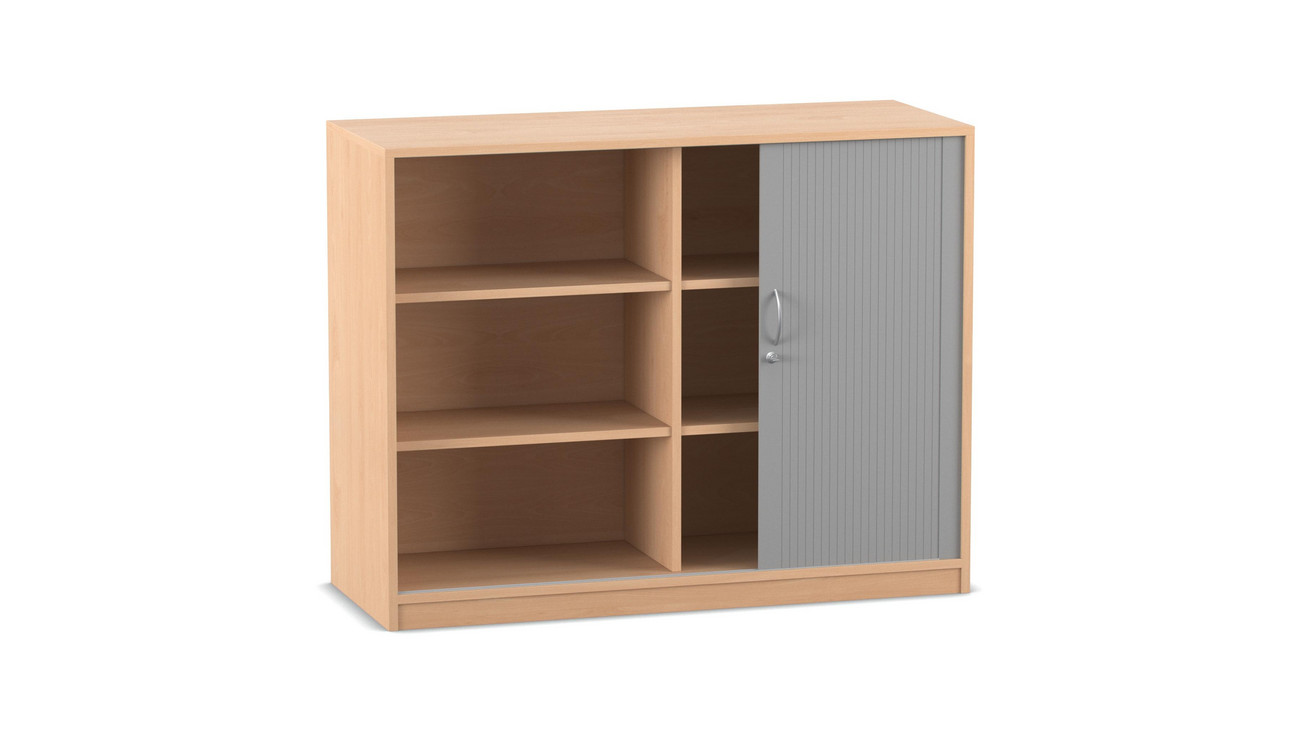 Flexeo® Rollladenschrank, Buche hell, 6 Fächer, Mittelwand, HxBxT: 99,1x126,4x58 cm