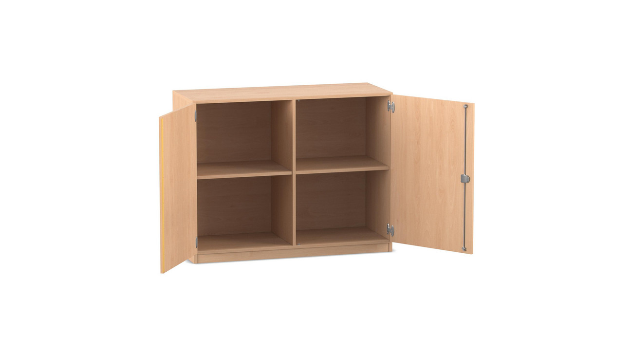 Flexeo® Unterschrank, Buche hell, 4 Fächer, HxBxT: 99,1 x 126,4 x 40 cm, Bogengriff mit Schloss