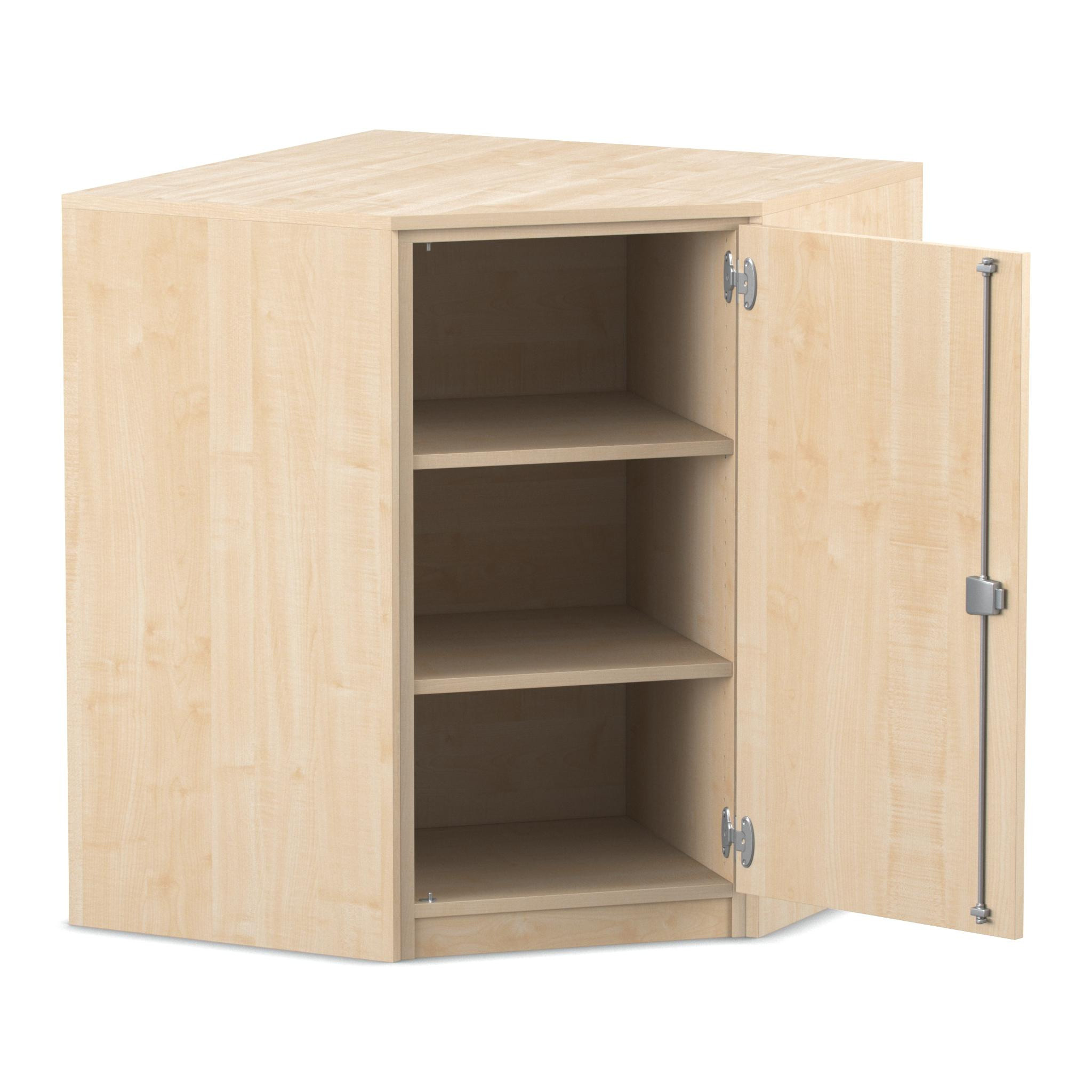 Flexeo® Eckschrank, Ahorn honig, 3 Fächer, 1 Tür, Tiefe 40 cm, Bogengriff mit Schloss