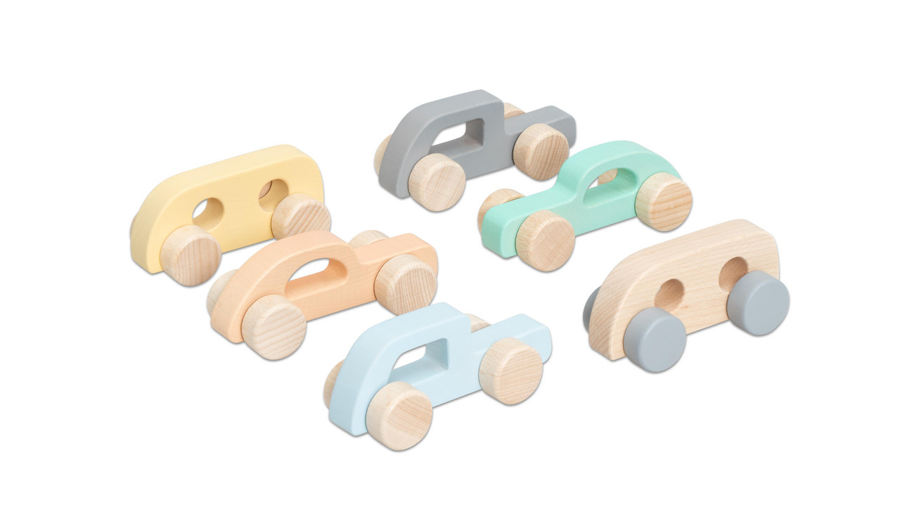 Betzold Holz Schiebeautos natur, 6er Set
