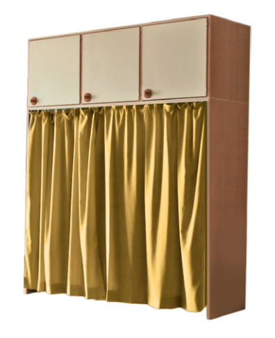 Bettschrank mit Türen und Vorhängen