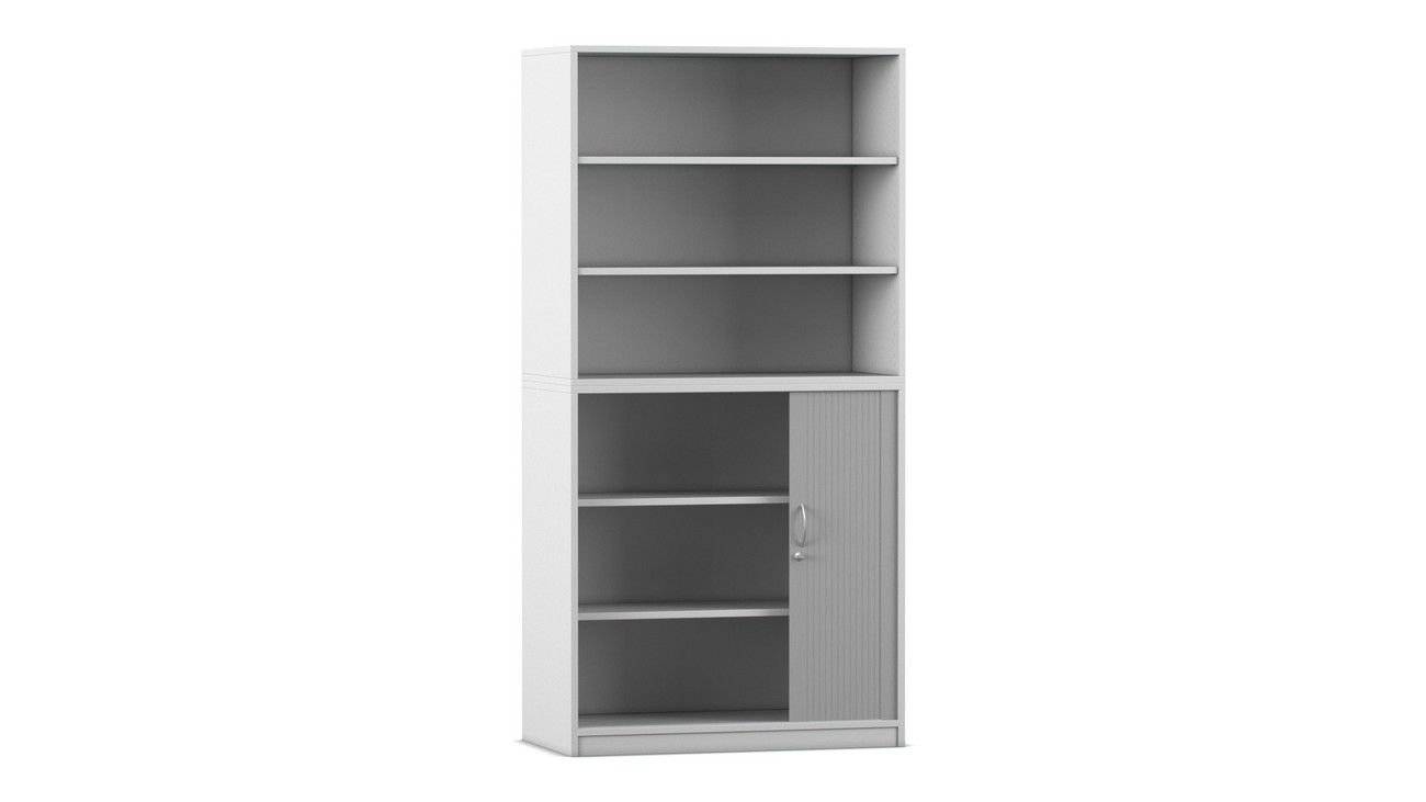 Flexeo Rollladenschrank, Dekor grau, 6 Fächer, 1 Tür unten, HxBxT: 190 x 94,4 x 48 cm