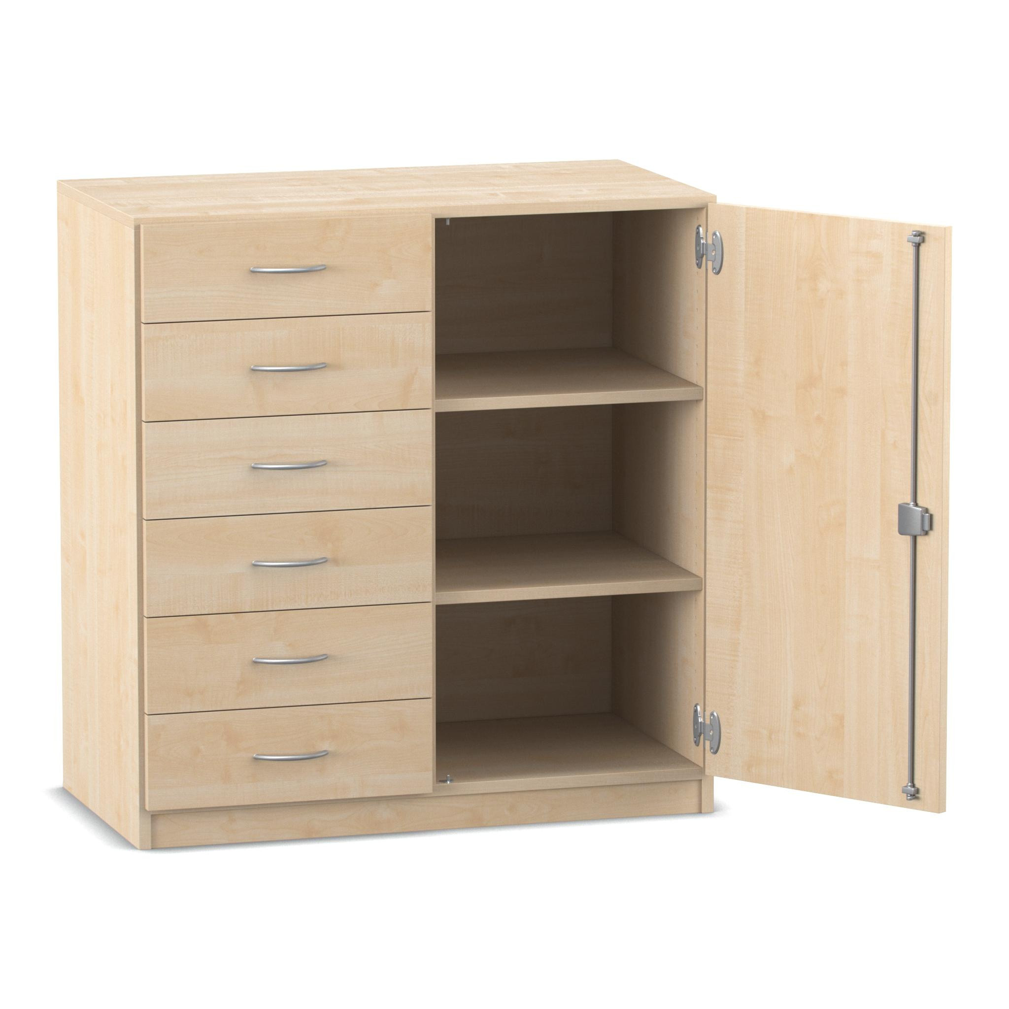 Flexeo® Schrank, Ahorn honig, 6 kleine Schubladen, Türanschlag rechts, HxBxT: 99, 1 x 94,4 x 40 cm, Bogengriff mit Schloss