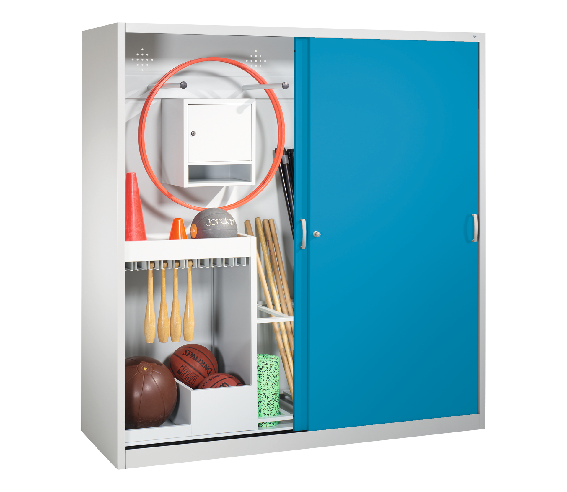 C+P Sportgeräteschrank, 1950x1900x600mm, Korpus RAL 7035 Lichtgrau, Front RAL 5012 Lichtblau