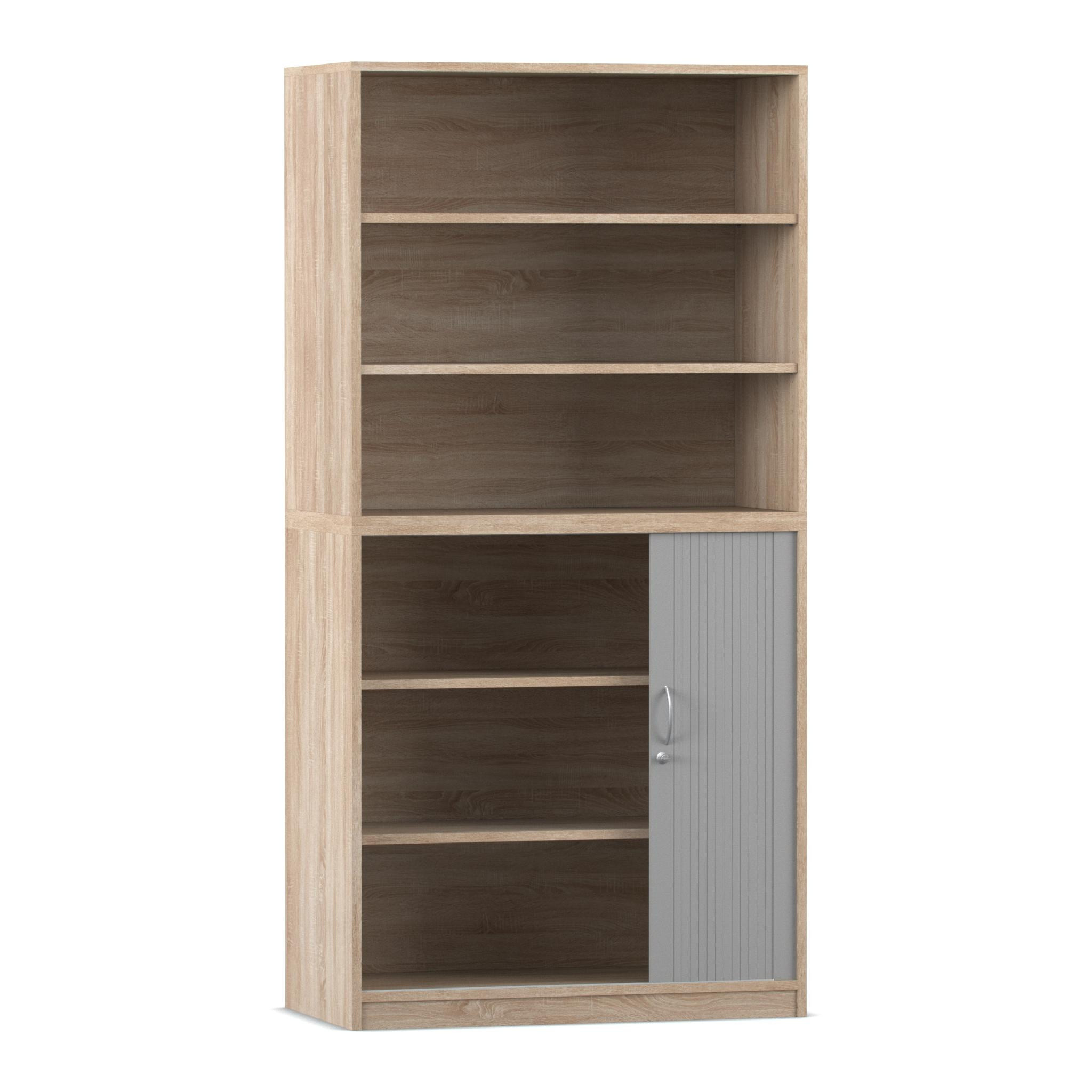 Flexeo Rollladenschrank, Eiche natur, 6 Fächer, 1 Tür unten, HxBxT: 190 x 94,4 x 58 cm