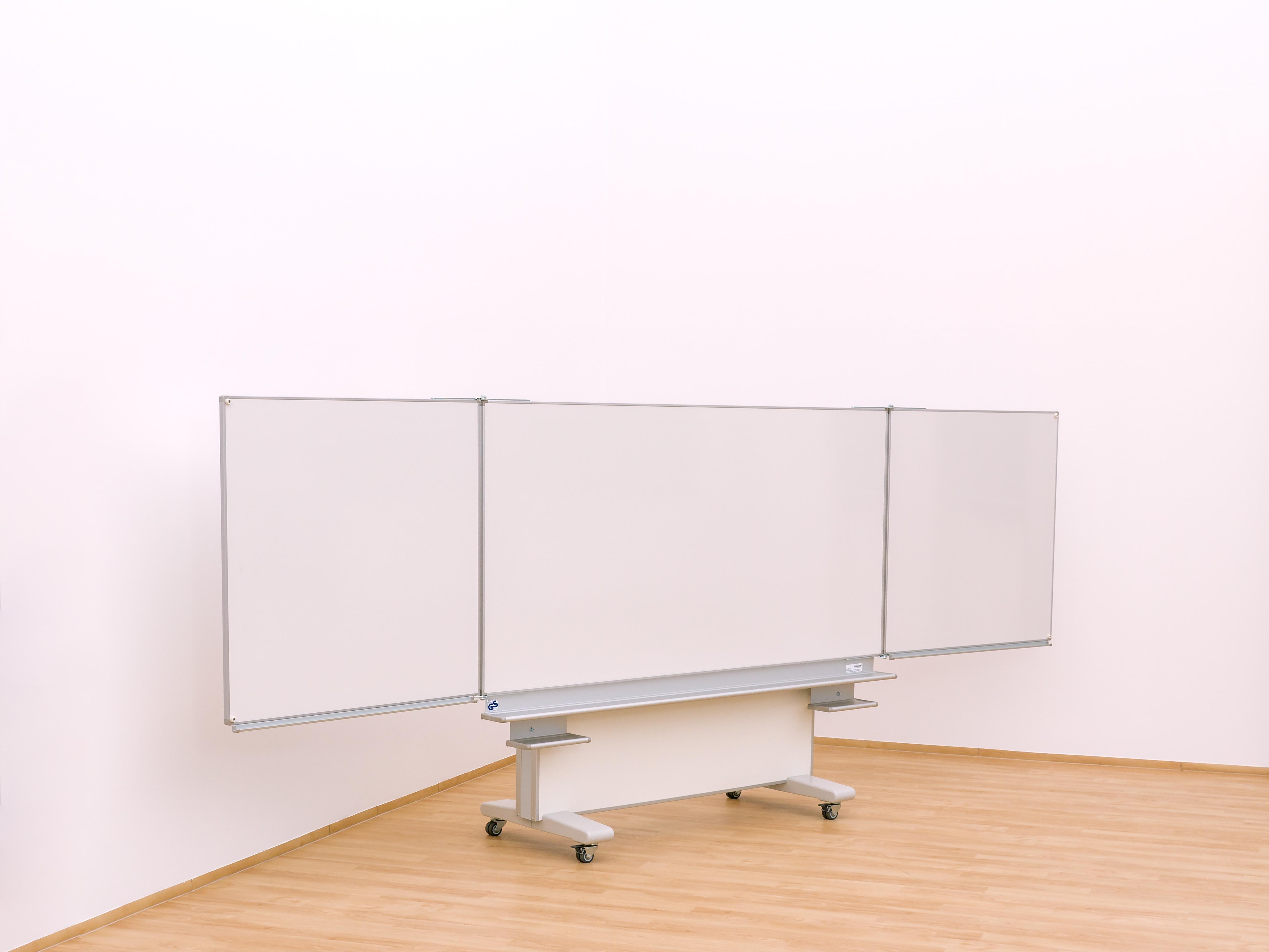 Gestell-Klappschiebetafel, fahrbar und GS-geprüft, weiß, 150x100cm