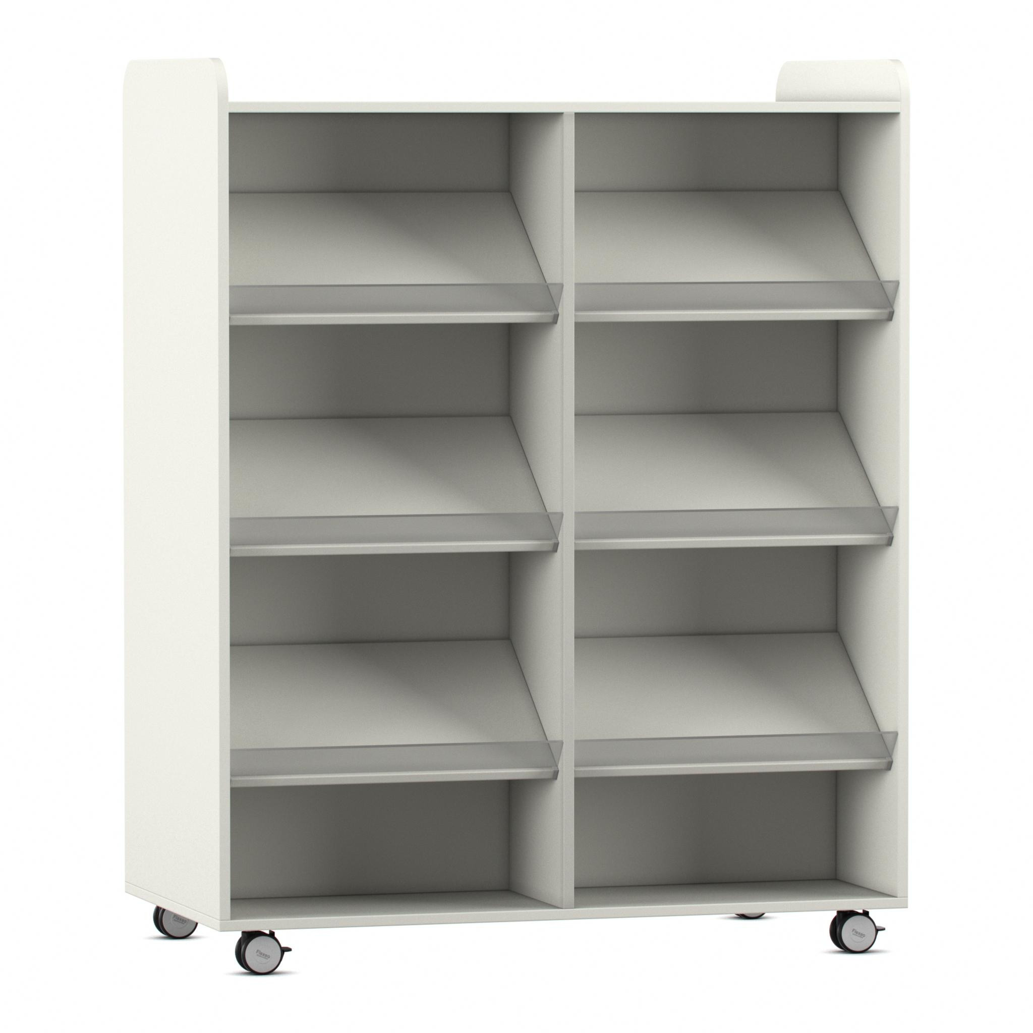 Flexeo® Bücherwagen, weiß, beidseitig je 6 Schrägablagen